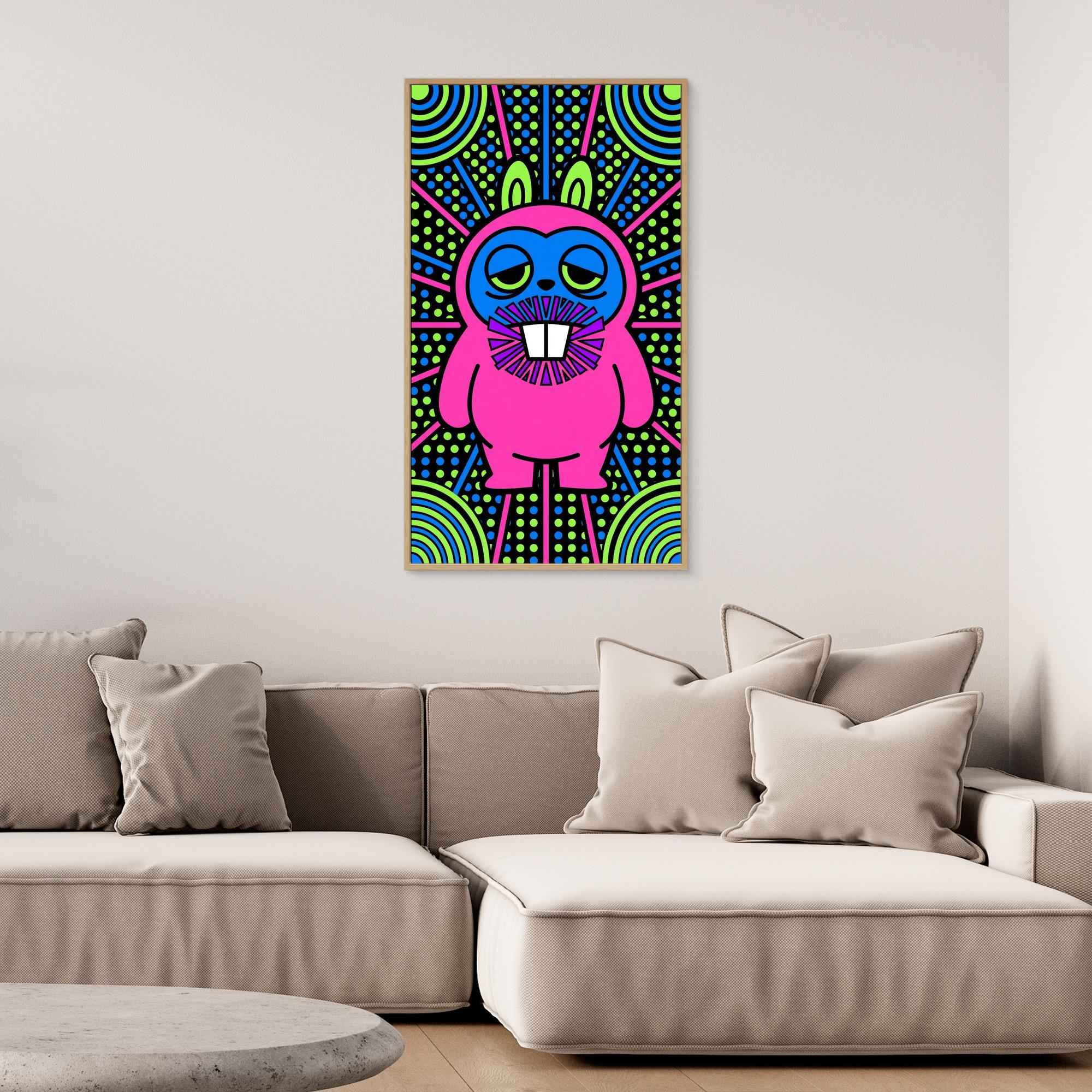 Neon Psychedelic Rabbit Canvas Print | Funky Wall Art - Framed Pop Art