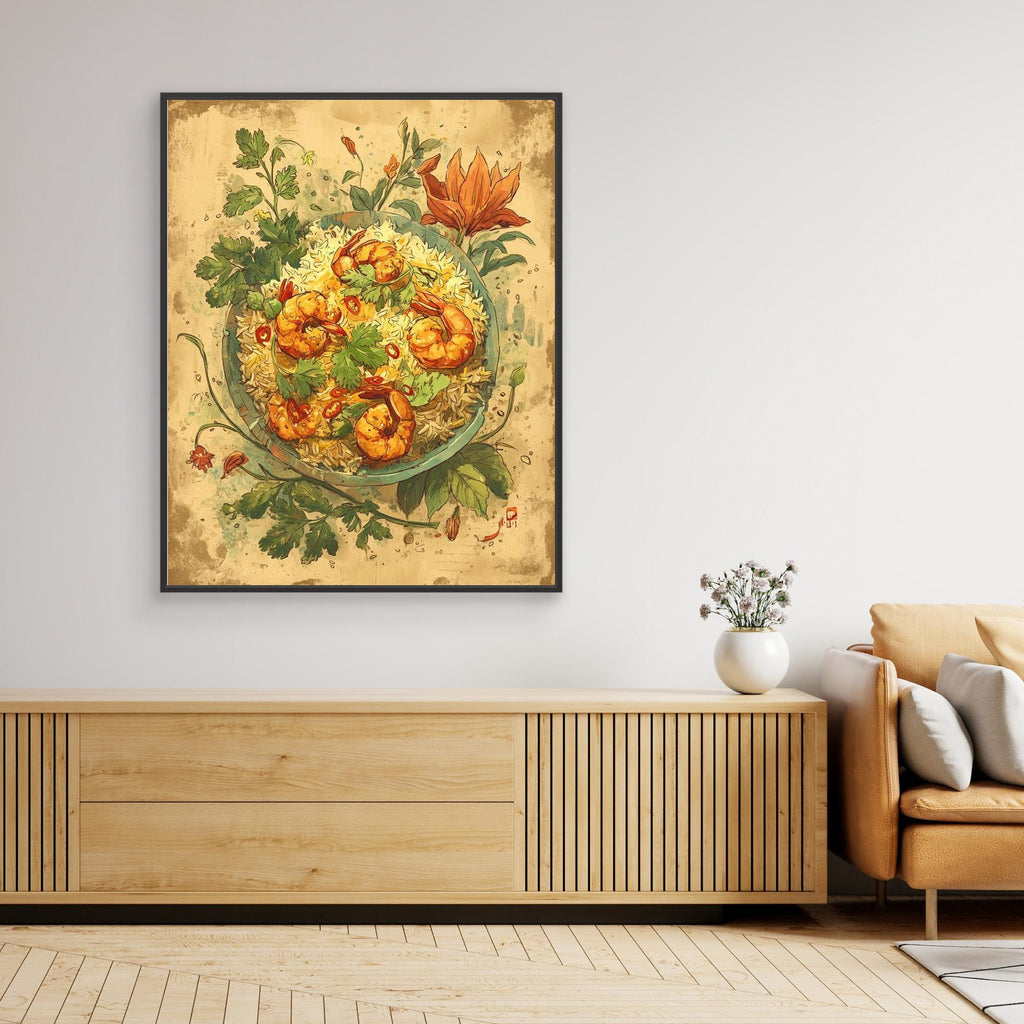 Herby Prawn Fried Rice Rustic Kitchen Wall Canvas Art