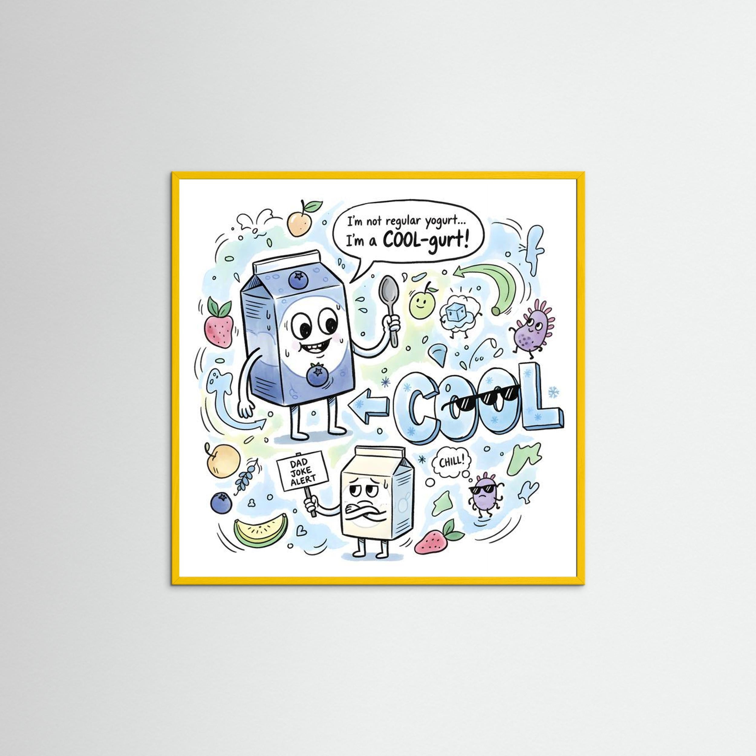 Cool-gurt Funny Dad Joke Wall Art | Framed Matte Art Print - Framed Pop Art