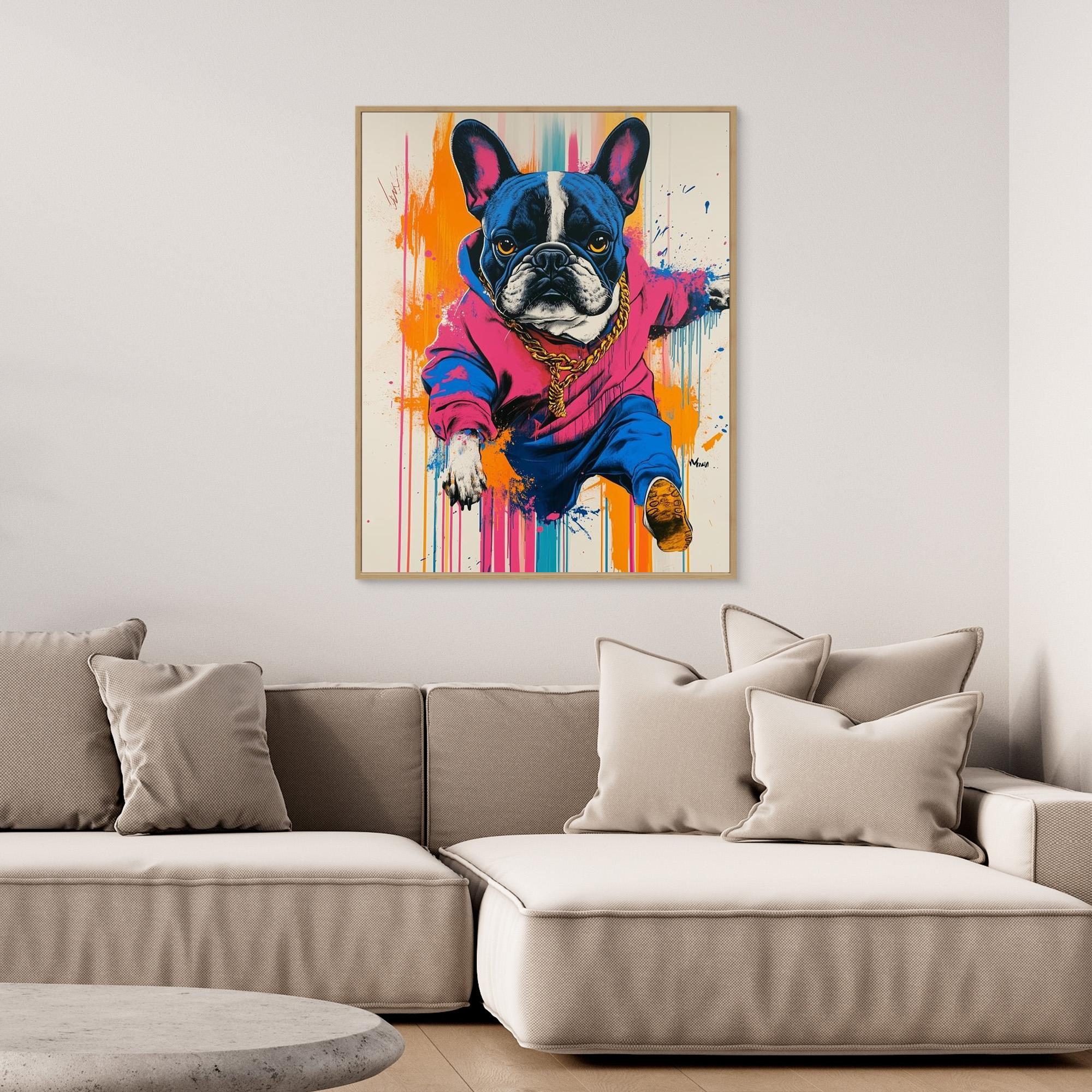 Home Office Pop Art French Bulldog Canvas Wall Art - Framed Pop Art
