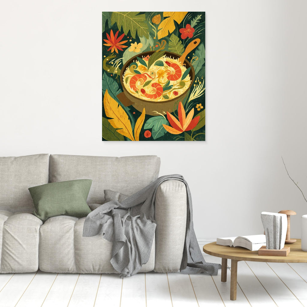 Tropical Prawn Noodle Pot Jungle Kitchen Canvas - Framed Pop Art