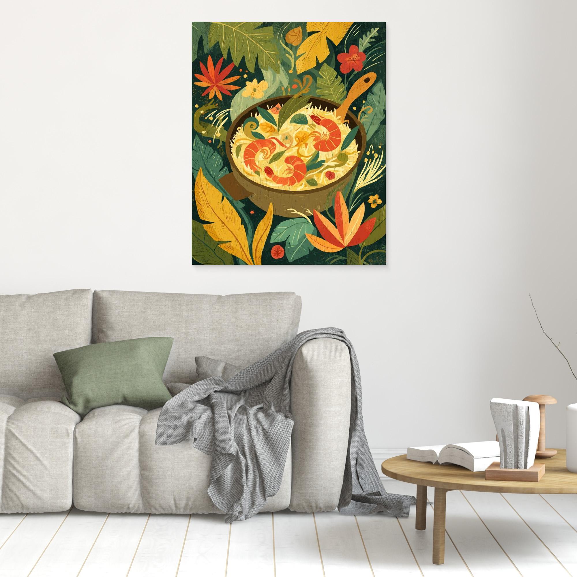 Tropical Prawn Noodle Pot Jungle Kitchen Canvas