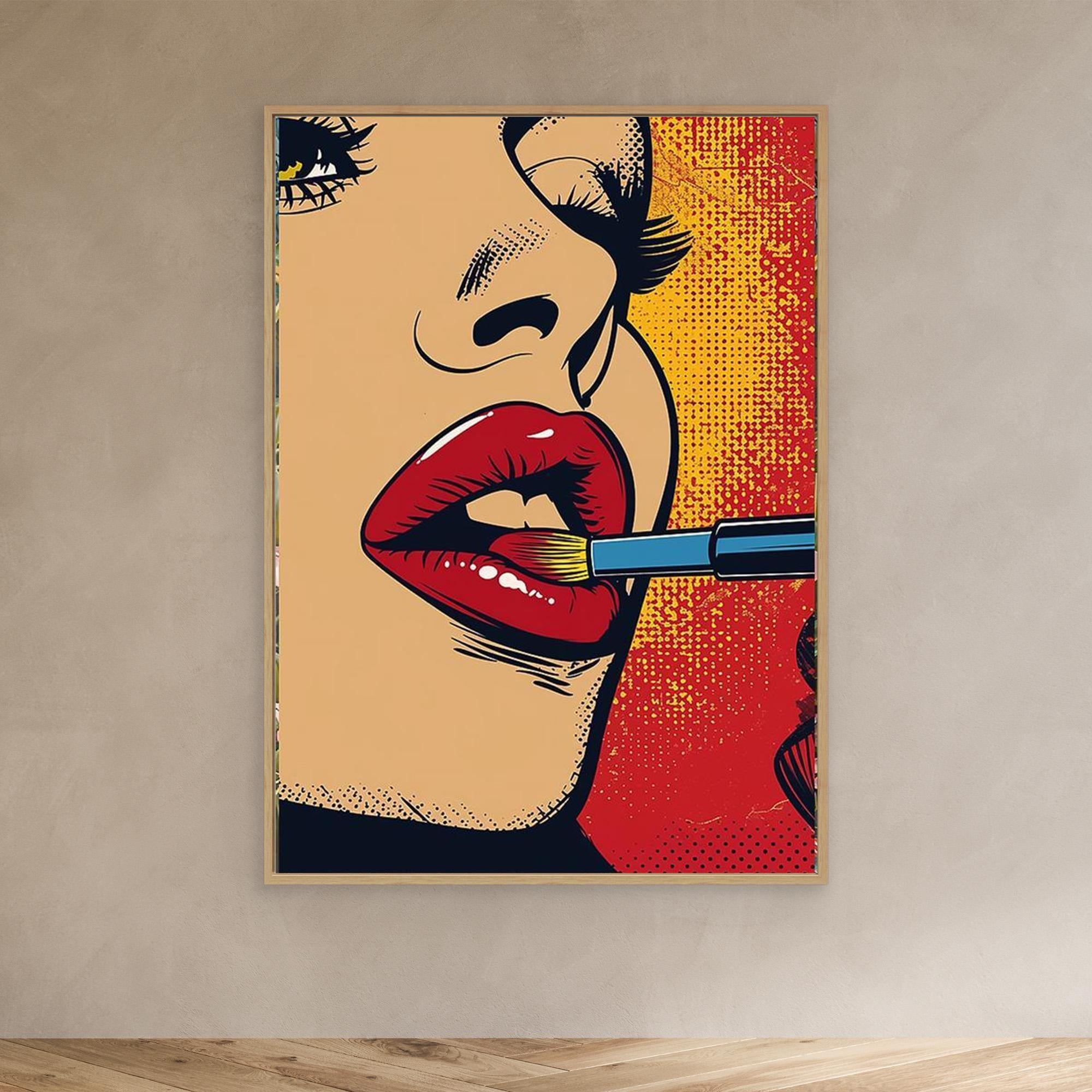 Pop Art Lipstick Wall Art Canvas for Beauty Salon Decor - Framed Pop Art