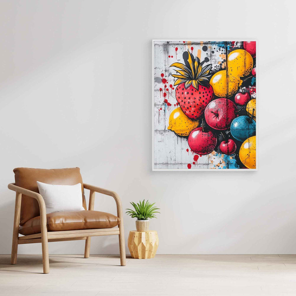 Vibrant Fruit Graffiti Canvas Print - Framed Pop Art