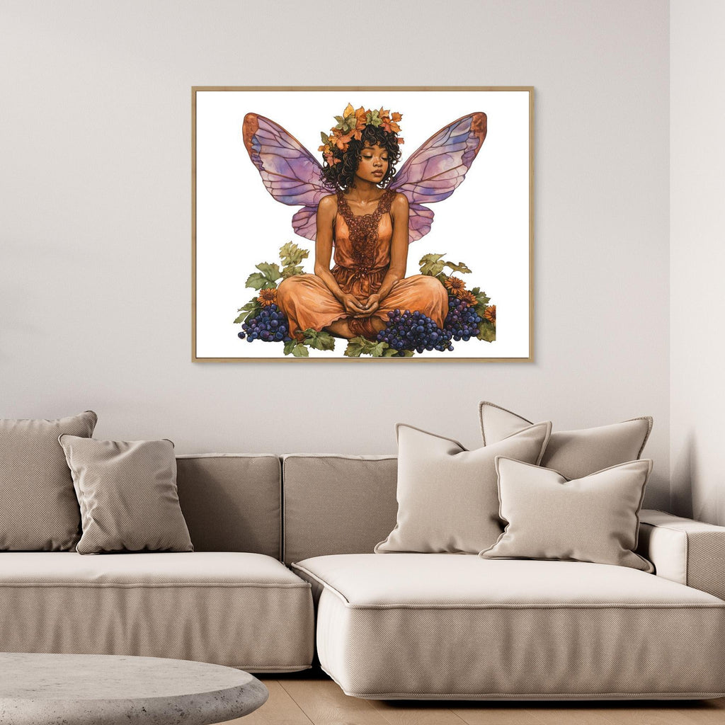 Autumn Fairy & Grapes Canvas Art | Enchanted Wall Decor - Framed Pop Art