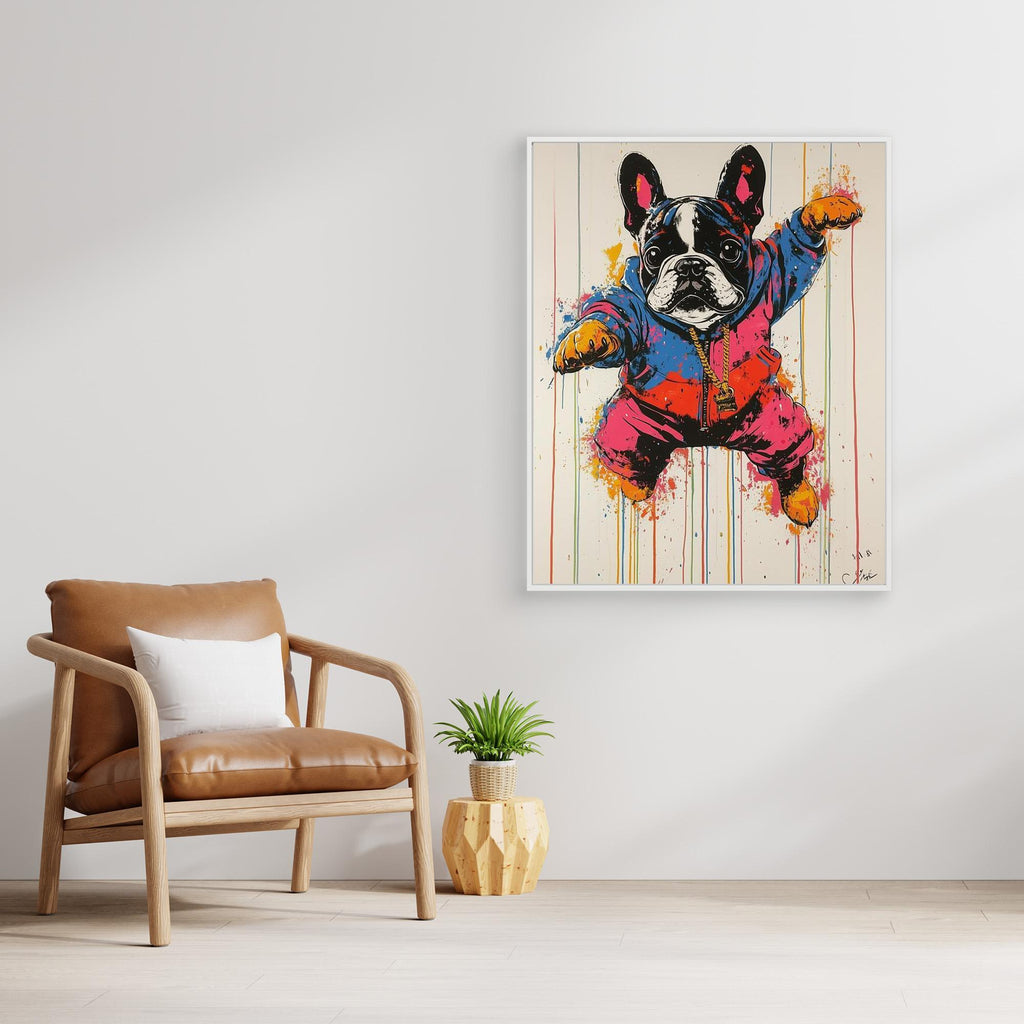 Kids Room Pop Art French Bulldog Canvas Wall Art Print - Framed Pop Art