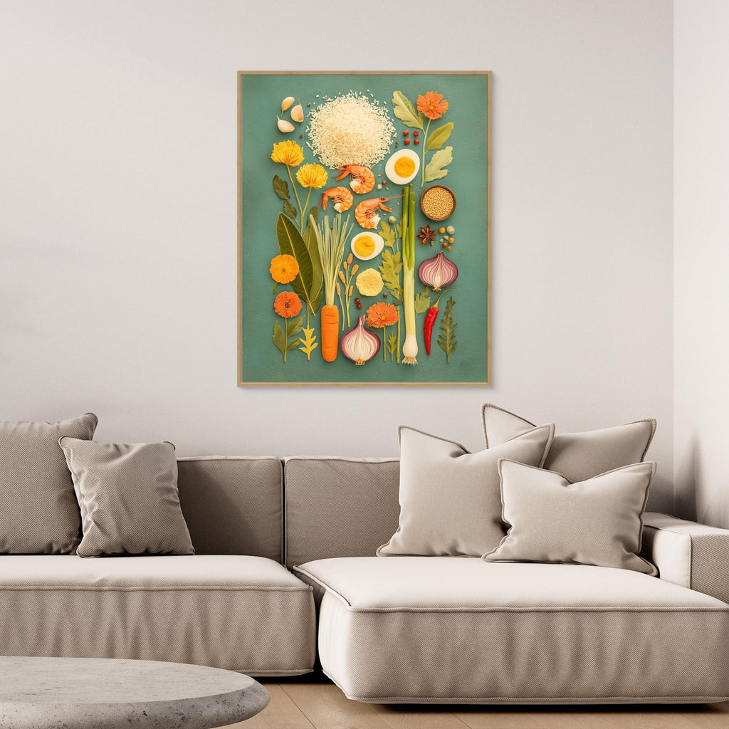Teal Kitchen Ingredients Canvas Print for Food Lovers - Framed Pop Art