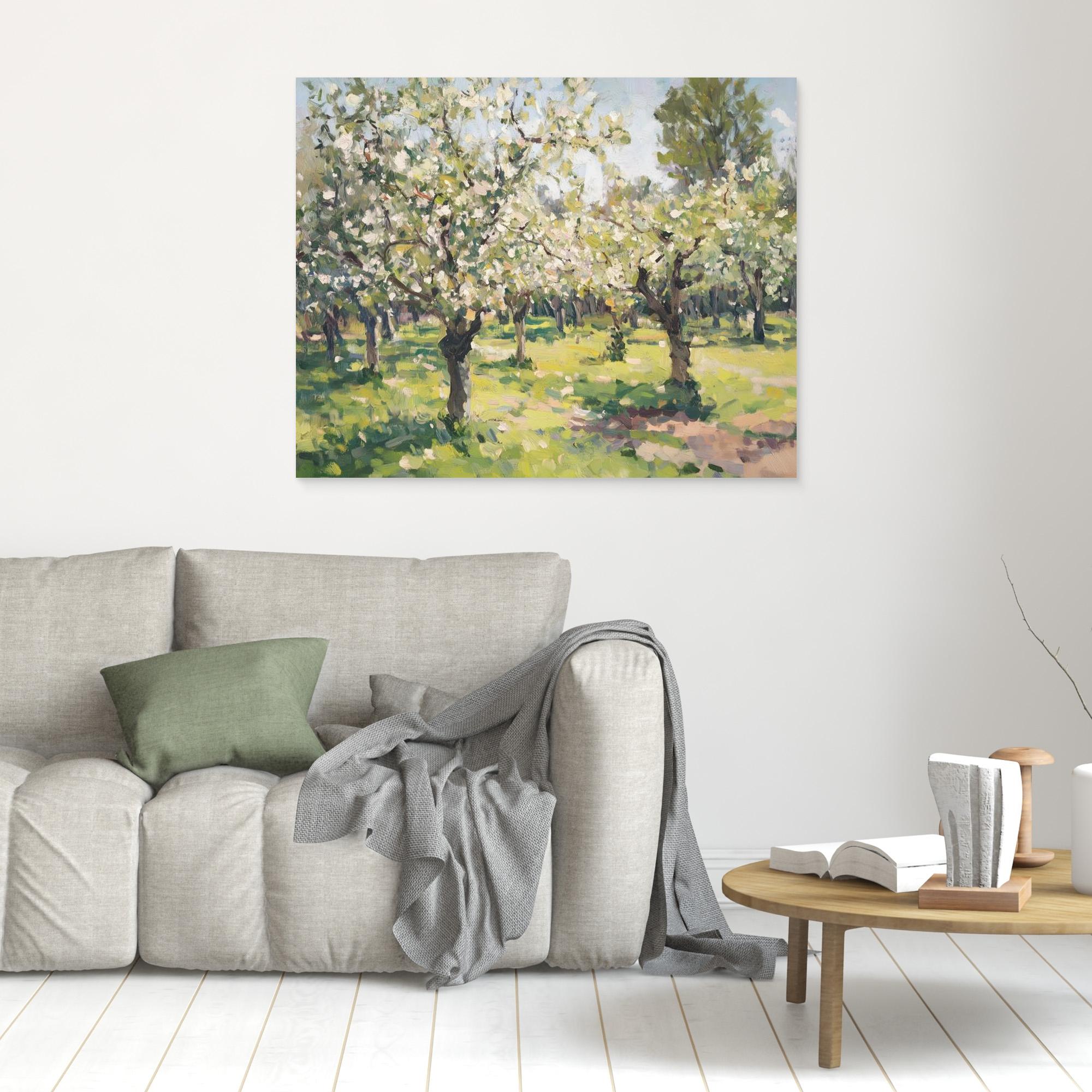 White Blossom Orchard Canvas Wall Art for Living Room