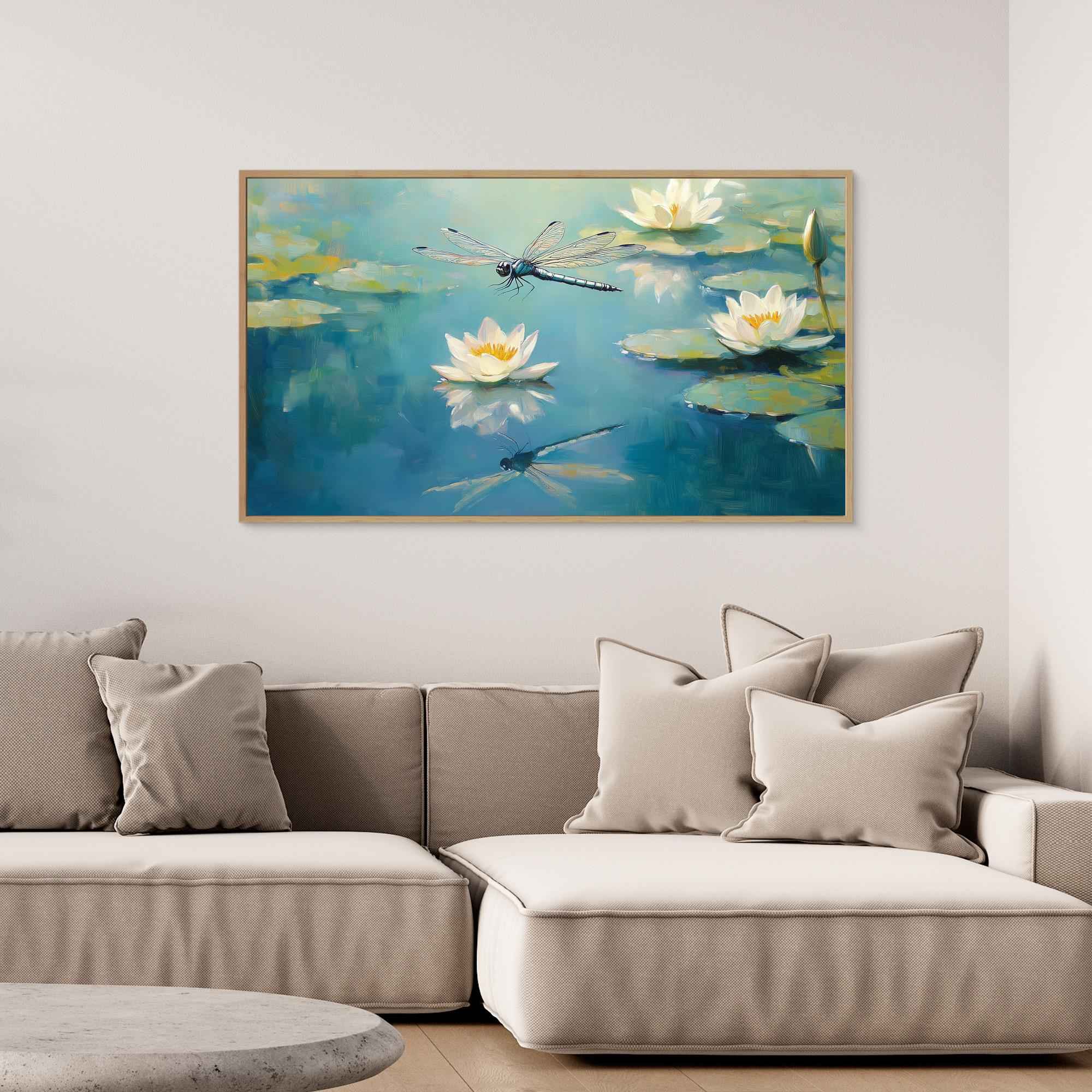 Dragonfly Pond Canvas Print | Bright Spa Wall Decor