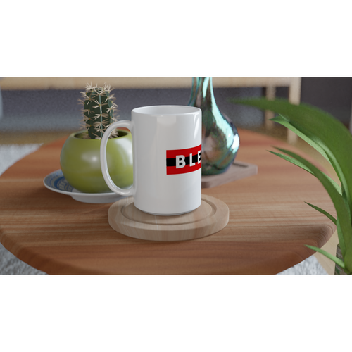 Blessed Ceramic Coffee Mug | 15oz Red & Black Stripe Design - Framed Pop Art