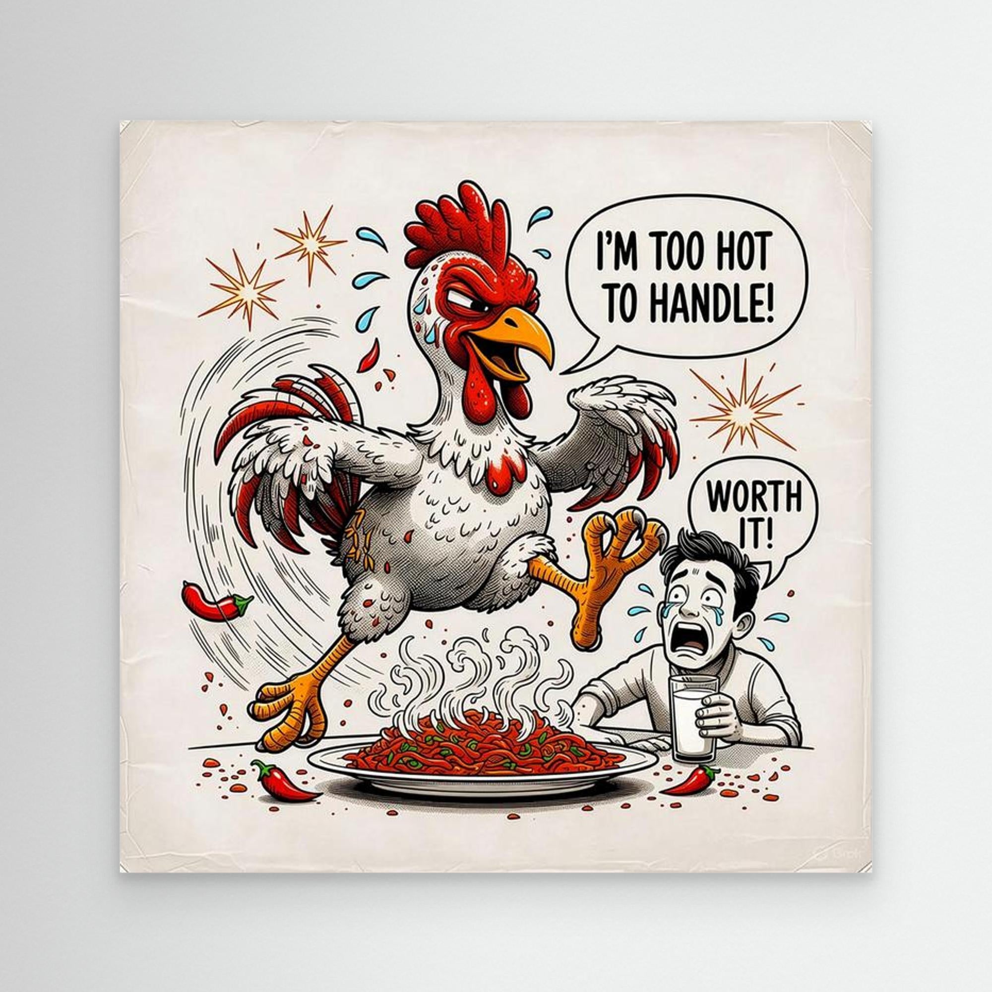 Spicy Chicken Art Print | Too Hot To Handle Wall Decor - Framed Pop Art