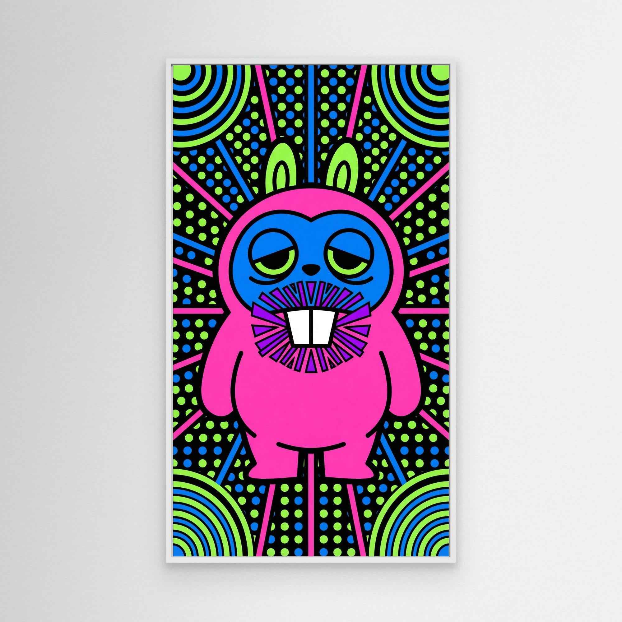 Neon Psychedelic Rabbit Canvas Print | Funky Wall Art - Framed Pop Art