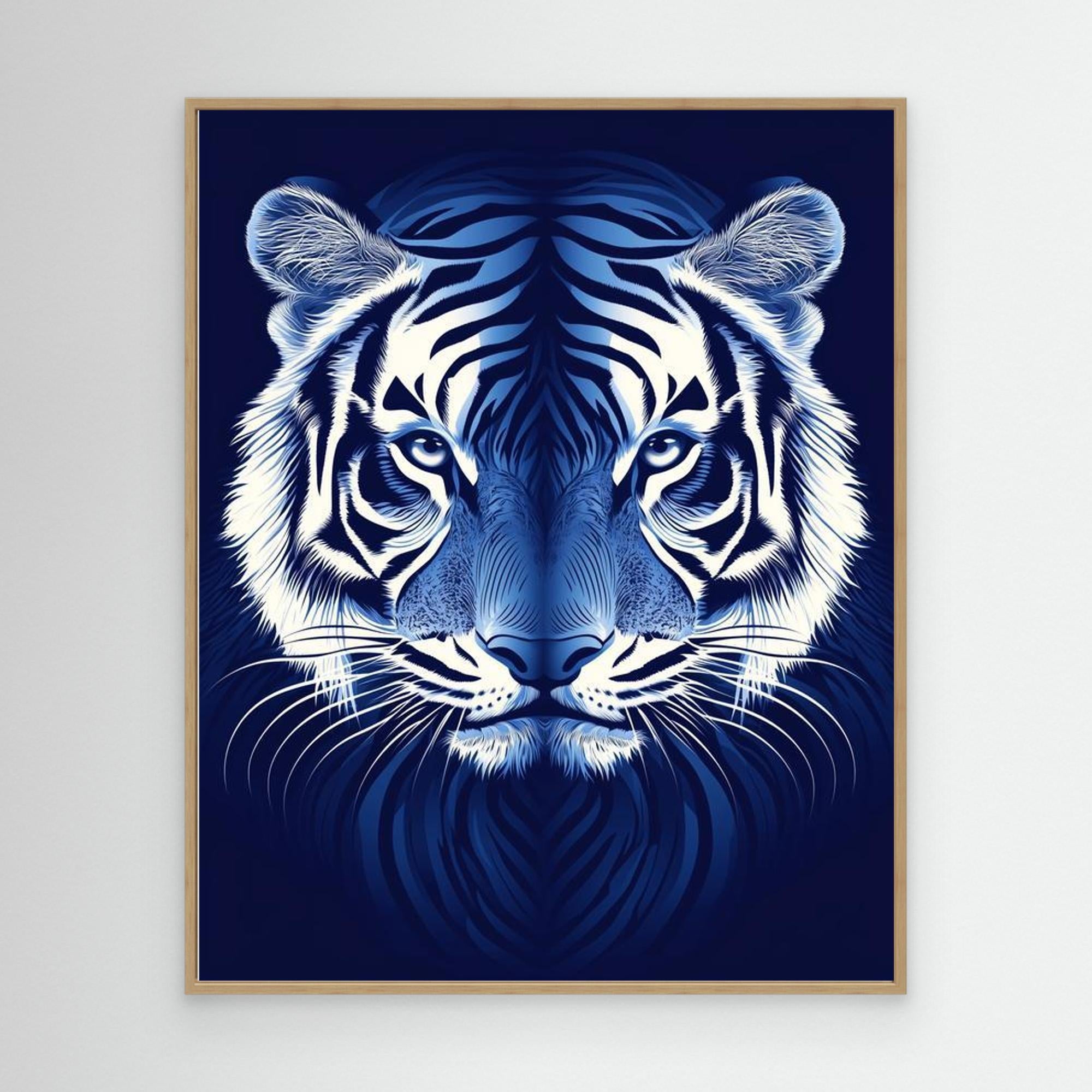 Blue Tiger Wall Art | Framed Canvas Animal Print - Framed Pop Art