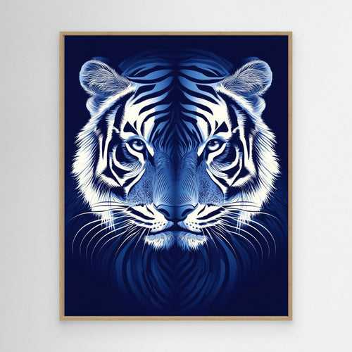 Blue Tiger Wall Art | Framed Canvas Animal Print - Framed Pop Art