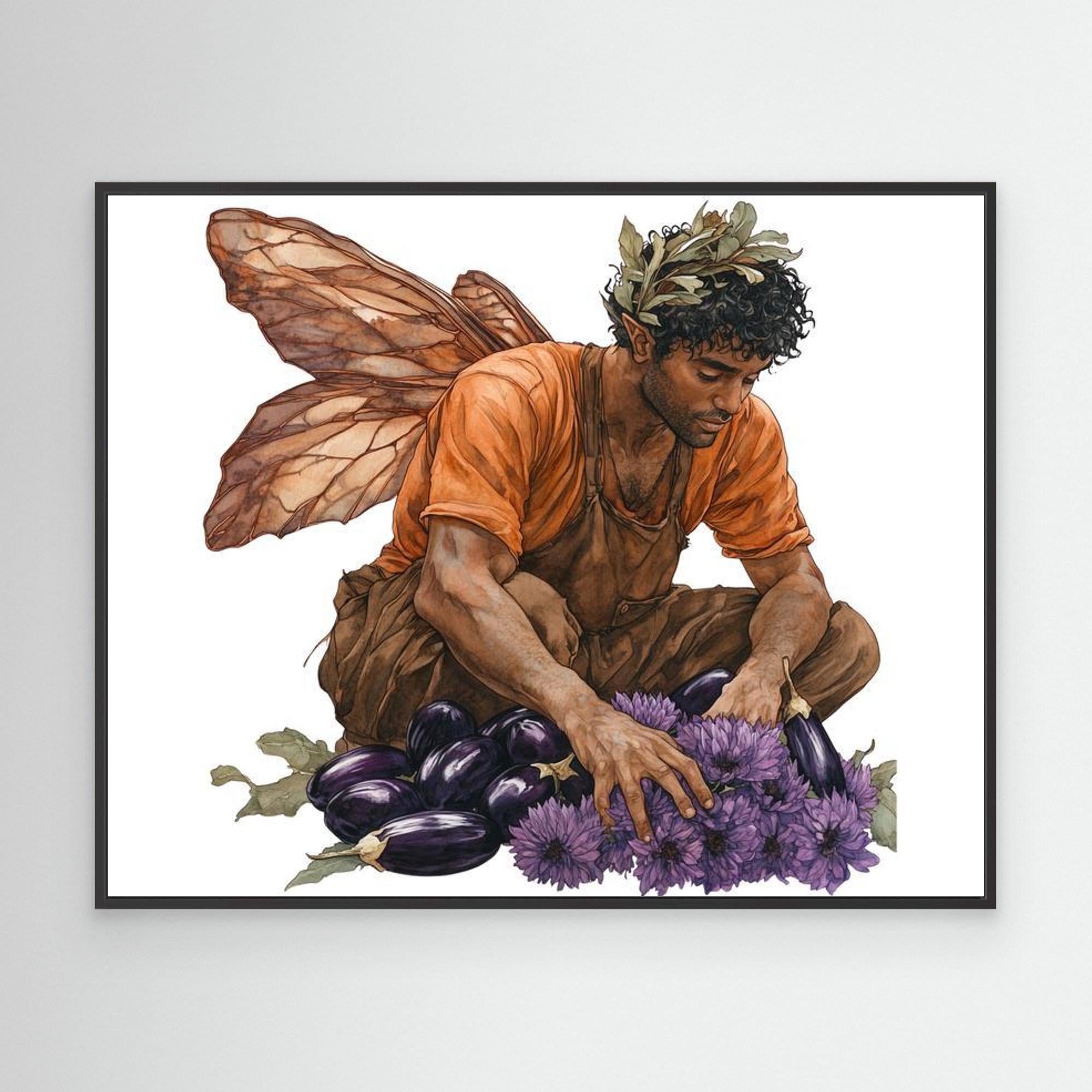 Male Fairy Gardener Art Print | Autumn Harvest Wall Art - Framed Pop Art