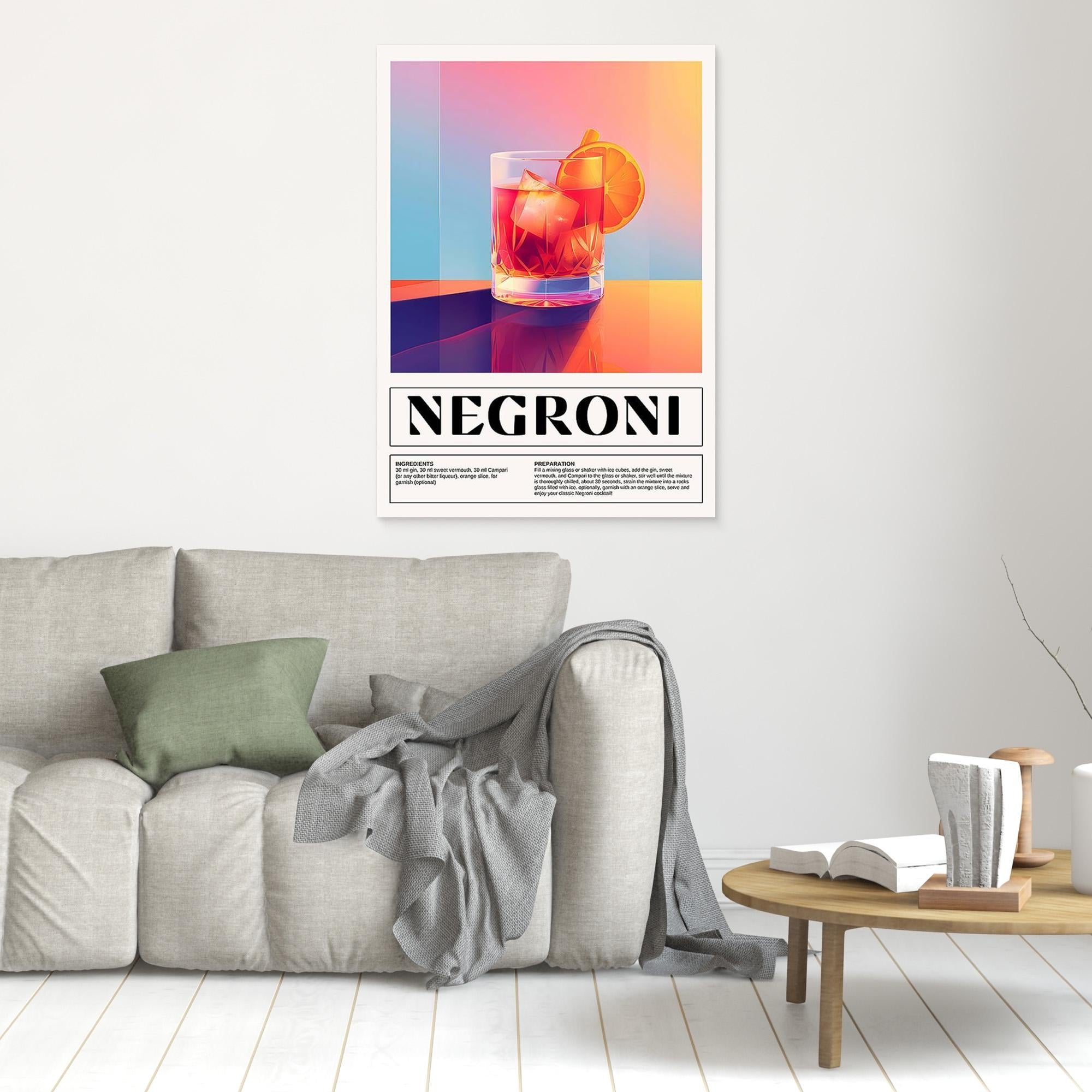Negroni Cocktail Recipe Wall Art for Home Bar Decor