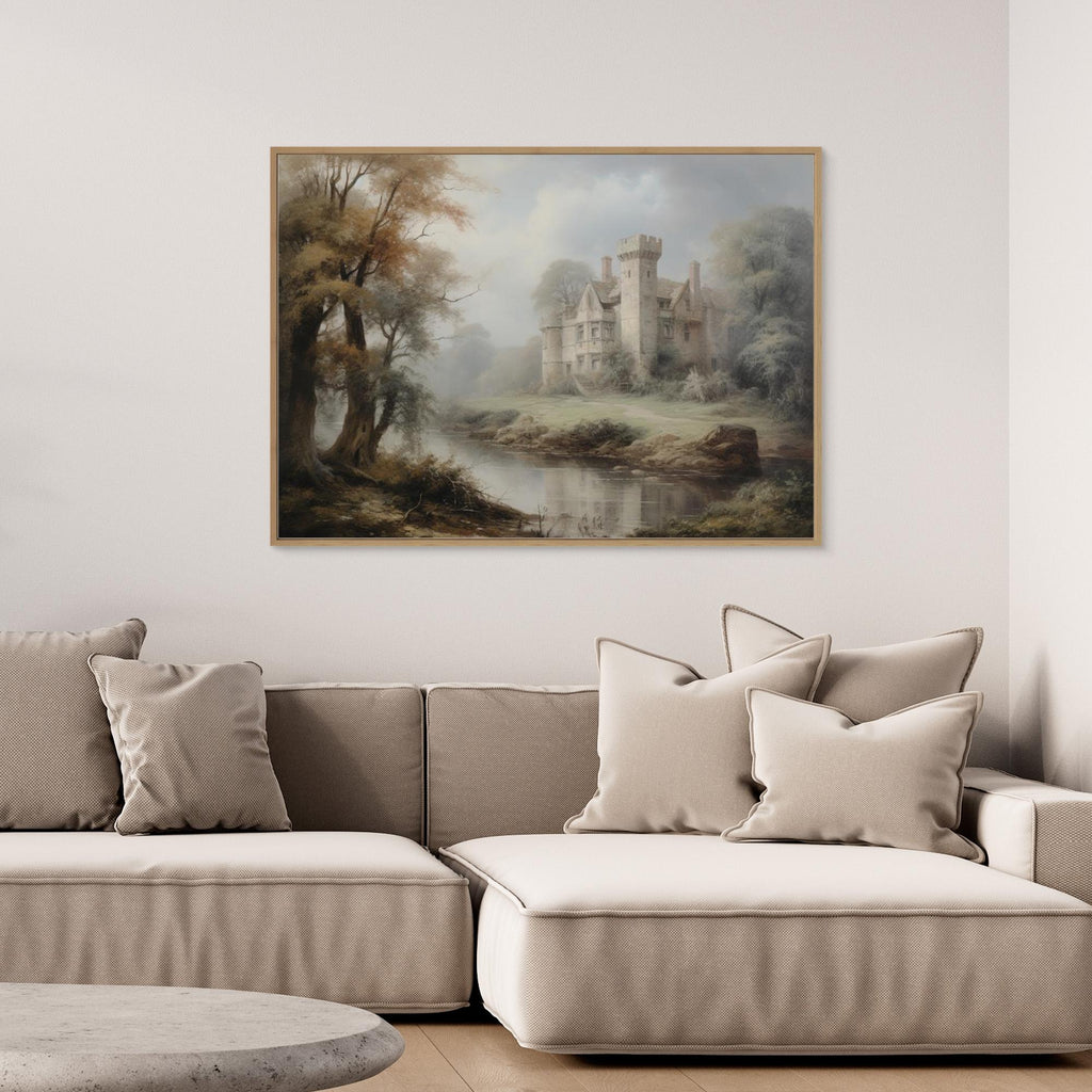 Vintage Castle Oil Painting | Traditional Hallway Wall Art - Framed Pop Art