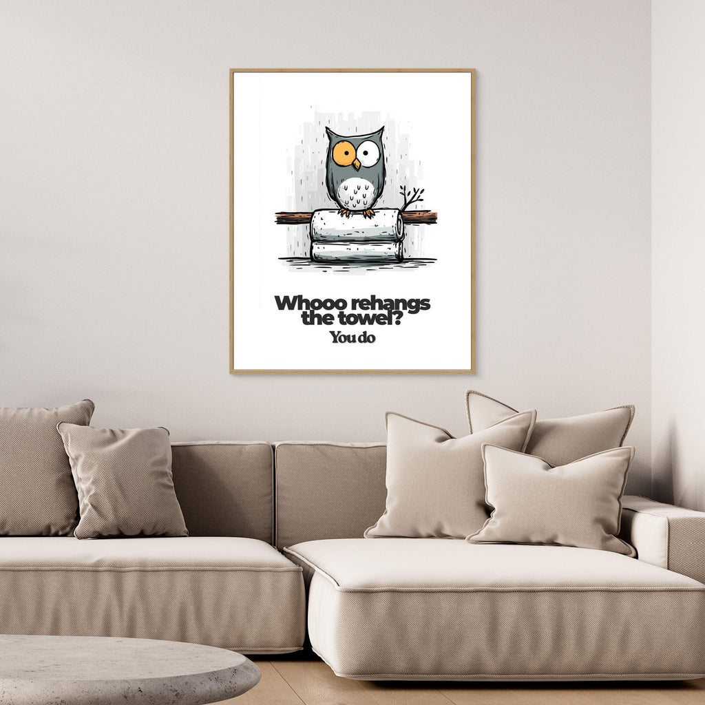 Funny Owl Bathroom Wall Art Print – Rehang The Towel - Framed Pop Art