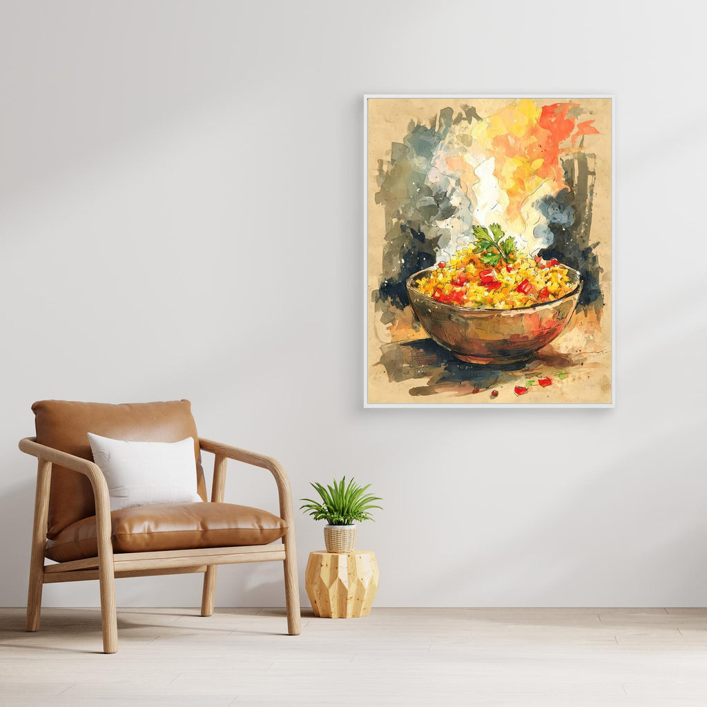 Vibrant Rice Bowl Watercolour Canvas Art | Kitchen Wall Decor - Framed Pop Art