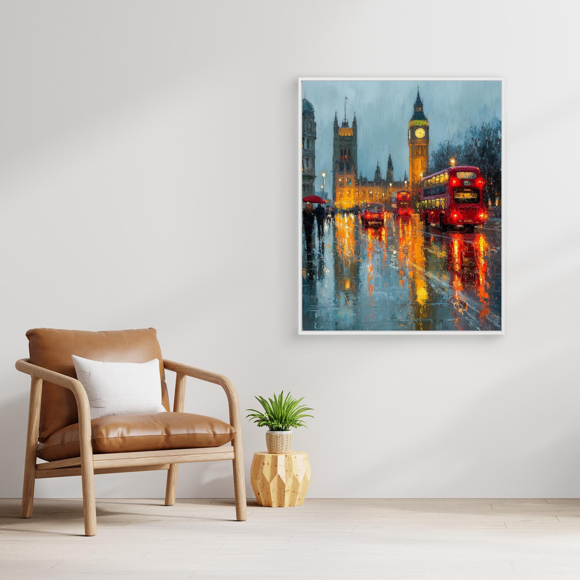 Hallway London Big Ben Red Bus Canvas Wall Art Print - Framed Pop Art