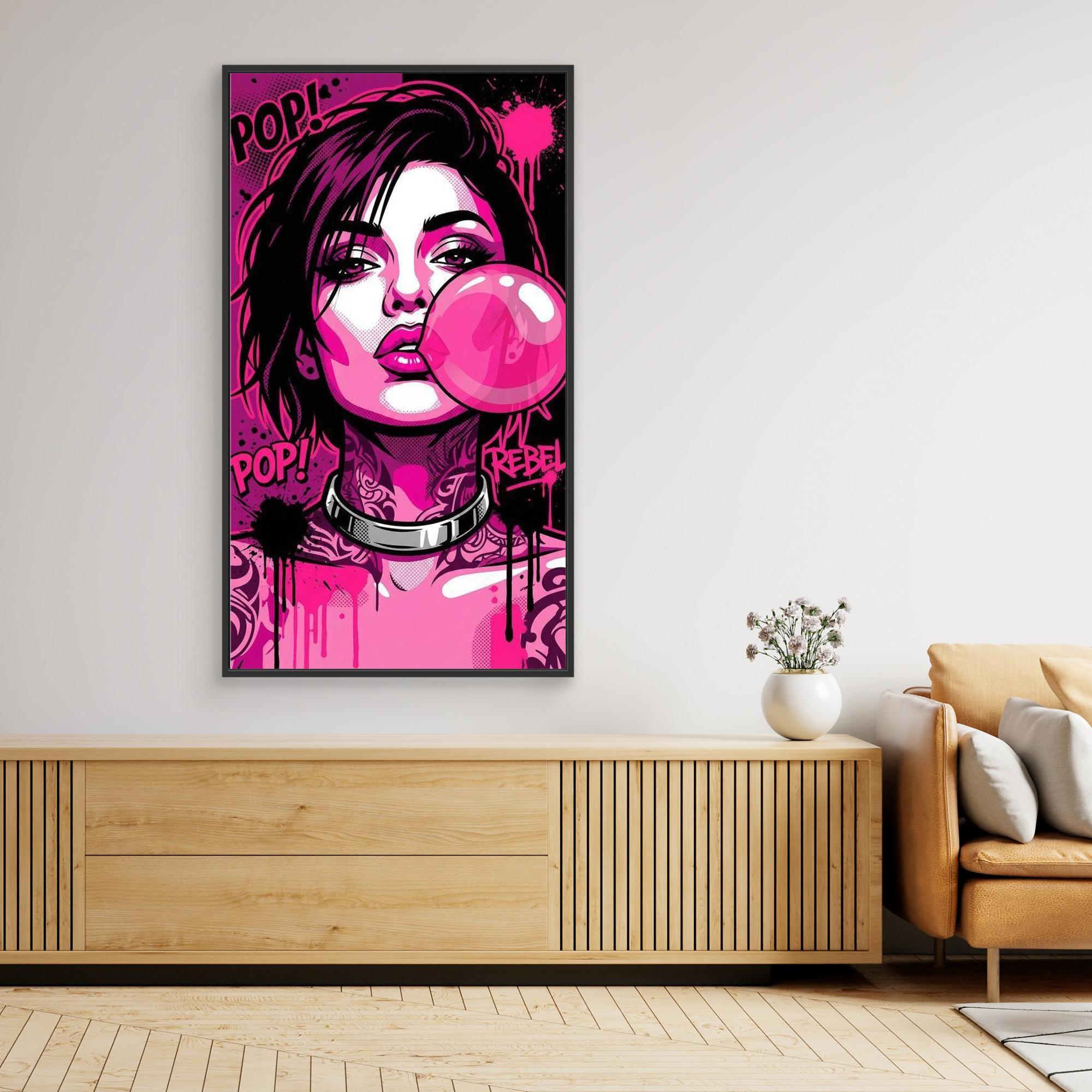 Pink Pop Art Rebel Woman Canvas Print | Modern Wall Art - Framed Pop Art