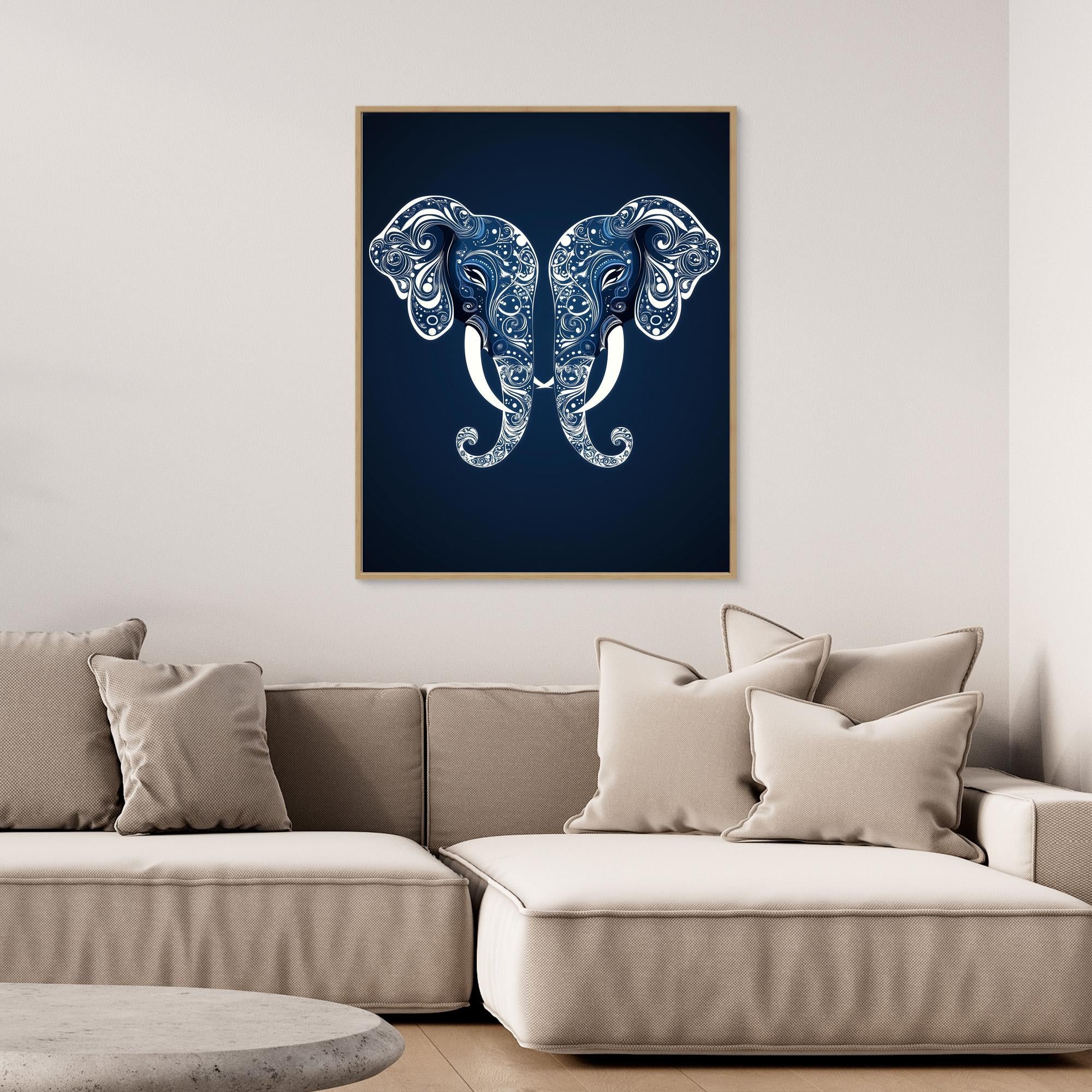 Blue Elephant Mandala Wall Art for Zen Nursery Decor - Framed Pop Art