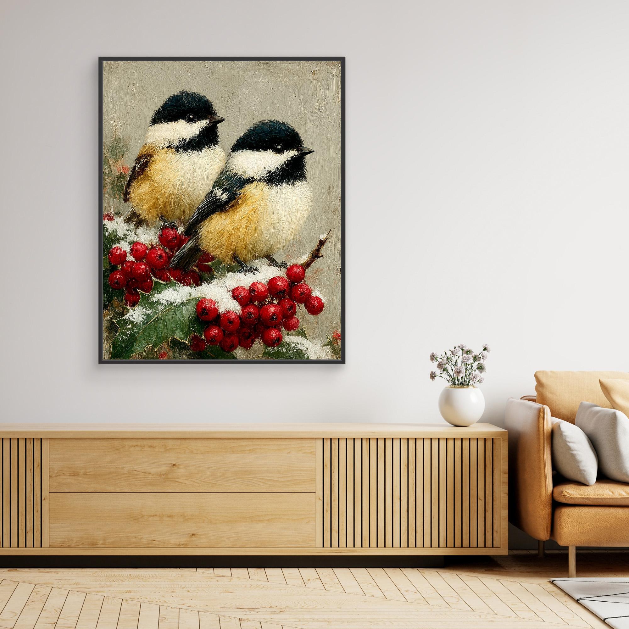 Winter Bird Wall Art for Nursery – Chickadee Canvas Print - Framed Pop Art
