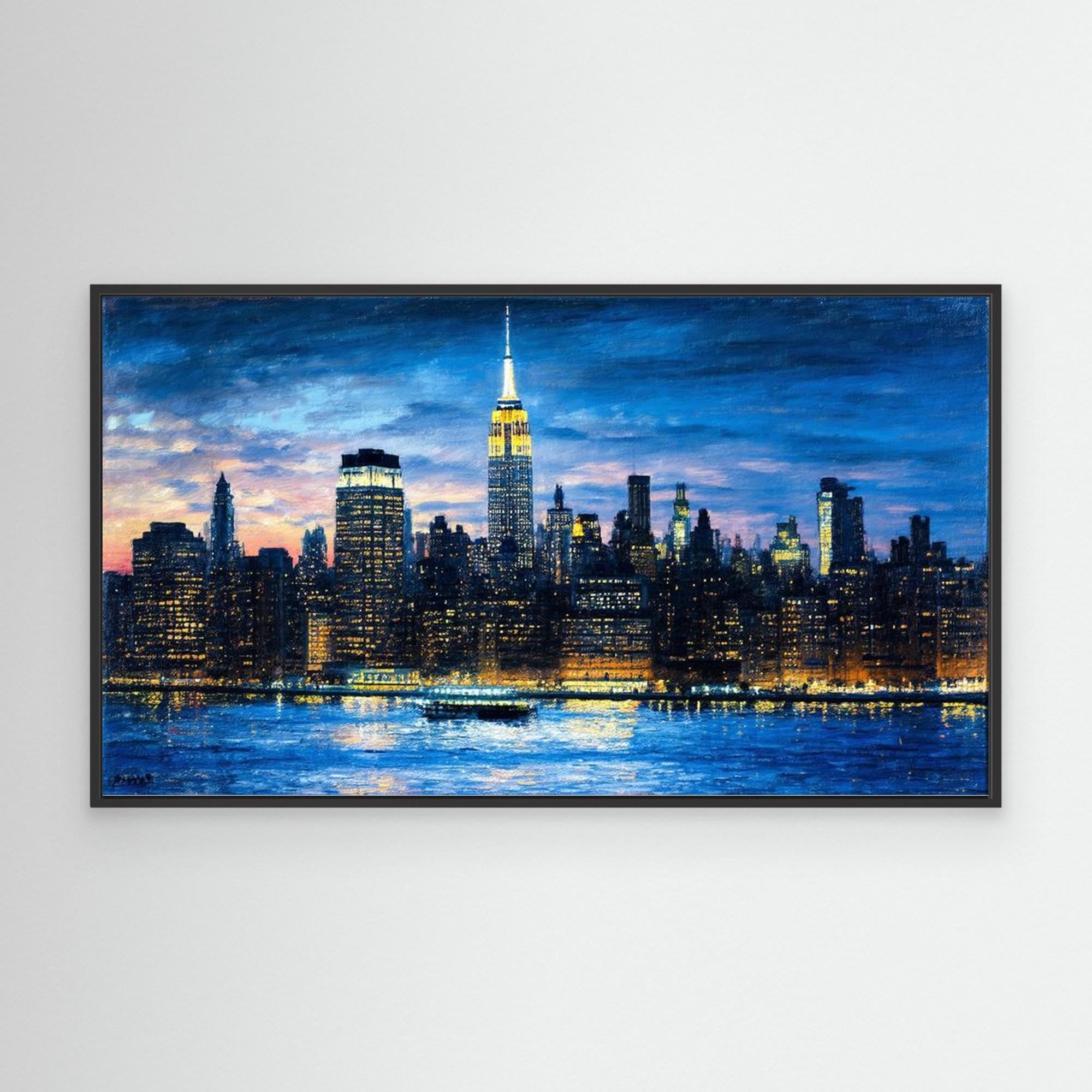 New York Skyline Night Panoramic Canvas Wall Art Print