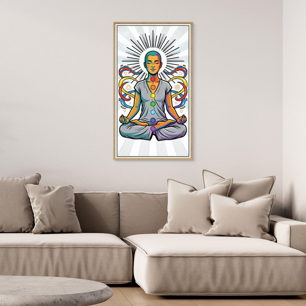 Chakra Meditation Pop Art Canvas – Vibrant Spiritual Wall Art - Framed Pop Art