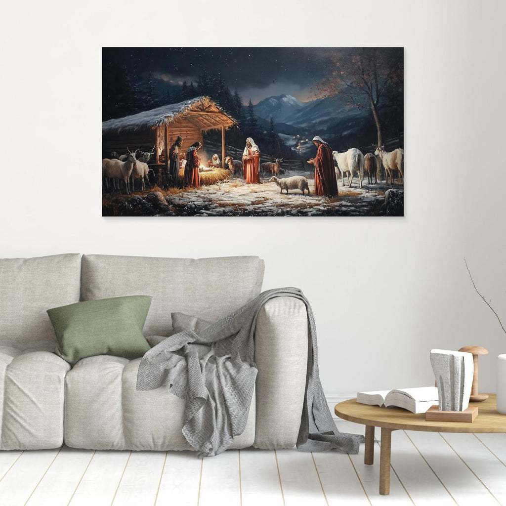 Rustic Nativity Canvas Print for Christmas Living Room