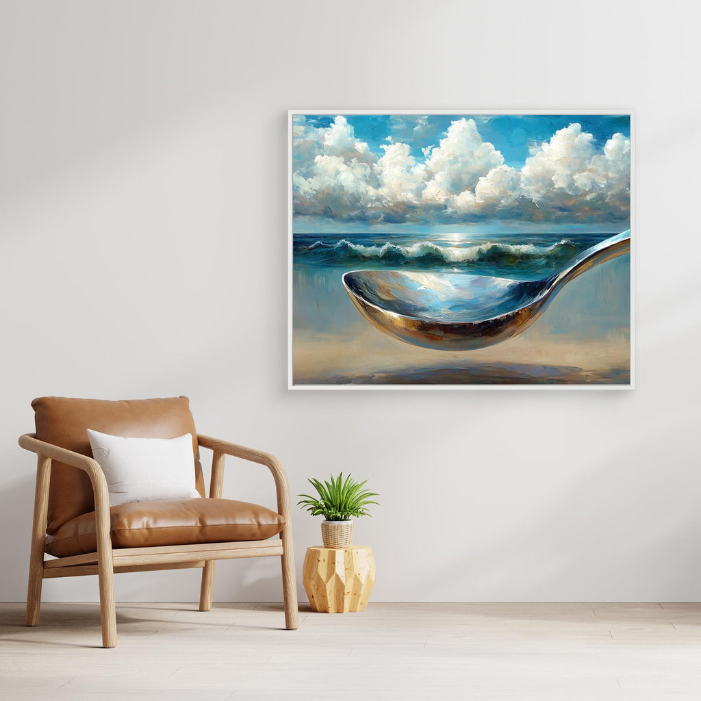Surreal Beach Spoon Canvas Art | Modern Kitchen Wall Decor - Framed Pop Art
