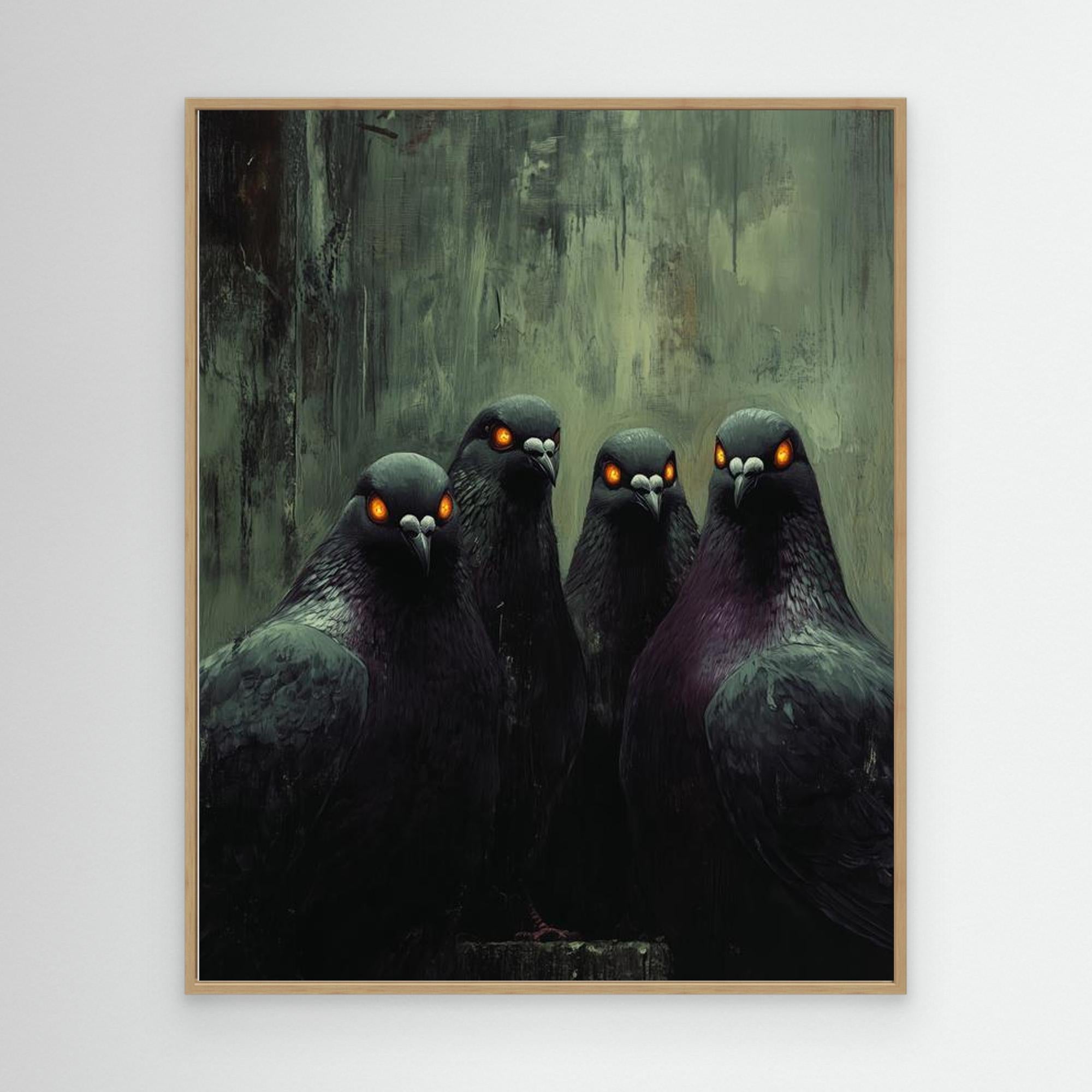 Gothic Pigeon Wall Art Canvas Print for Dark Bedroom