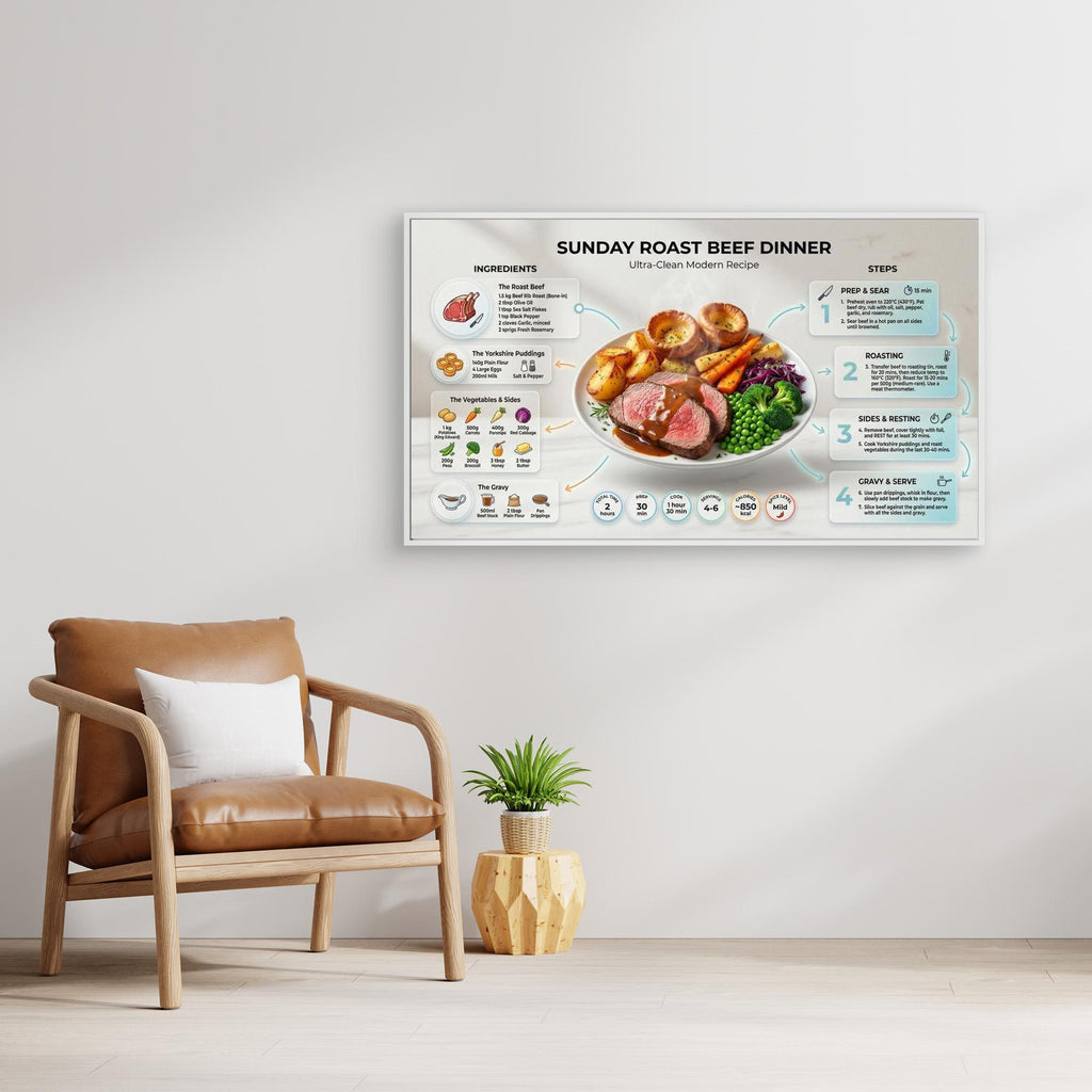 Sunday Roast Recipe Infographic – Kitchen Wall Art Print - Framed Pop Art