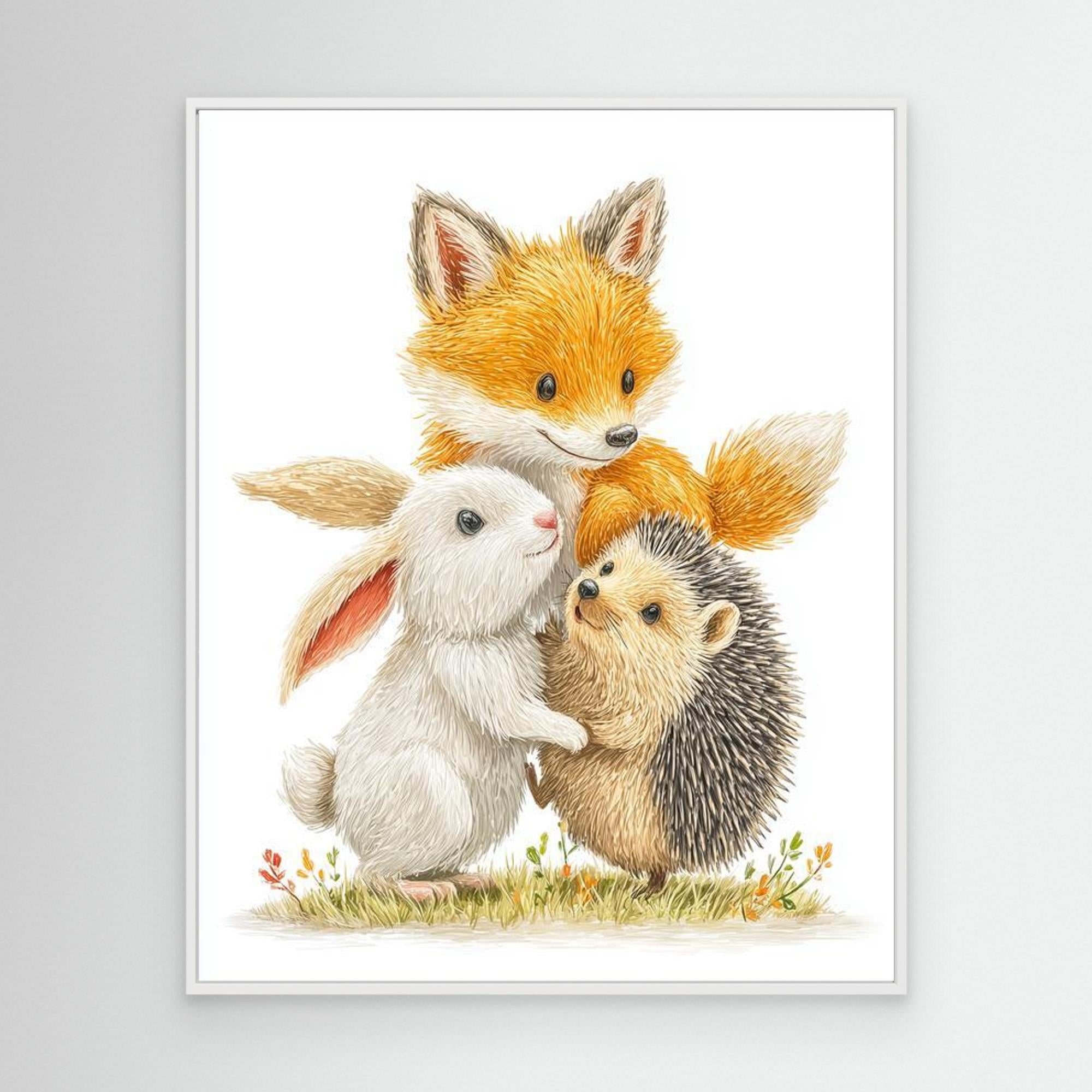Cute Forest Friends Nursery Wall Art | Woodland Animals - Framed Pop Art