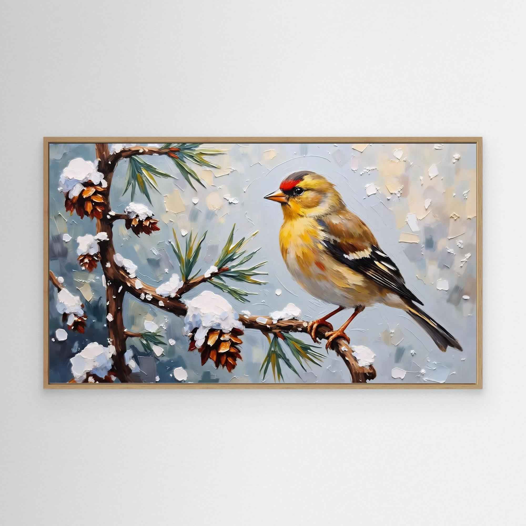 Winter Goldfinch Bird Canvas Wall Art - Framed Pop Art