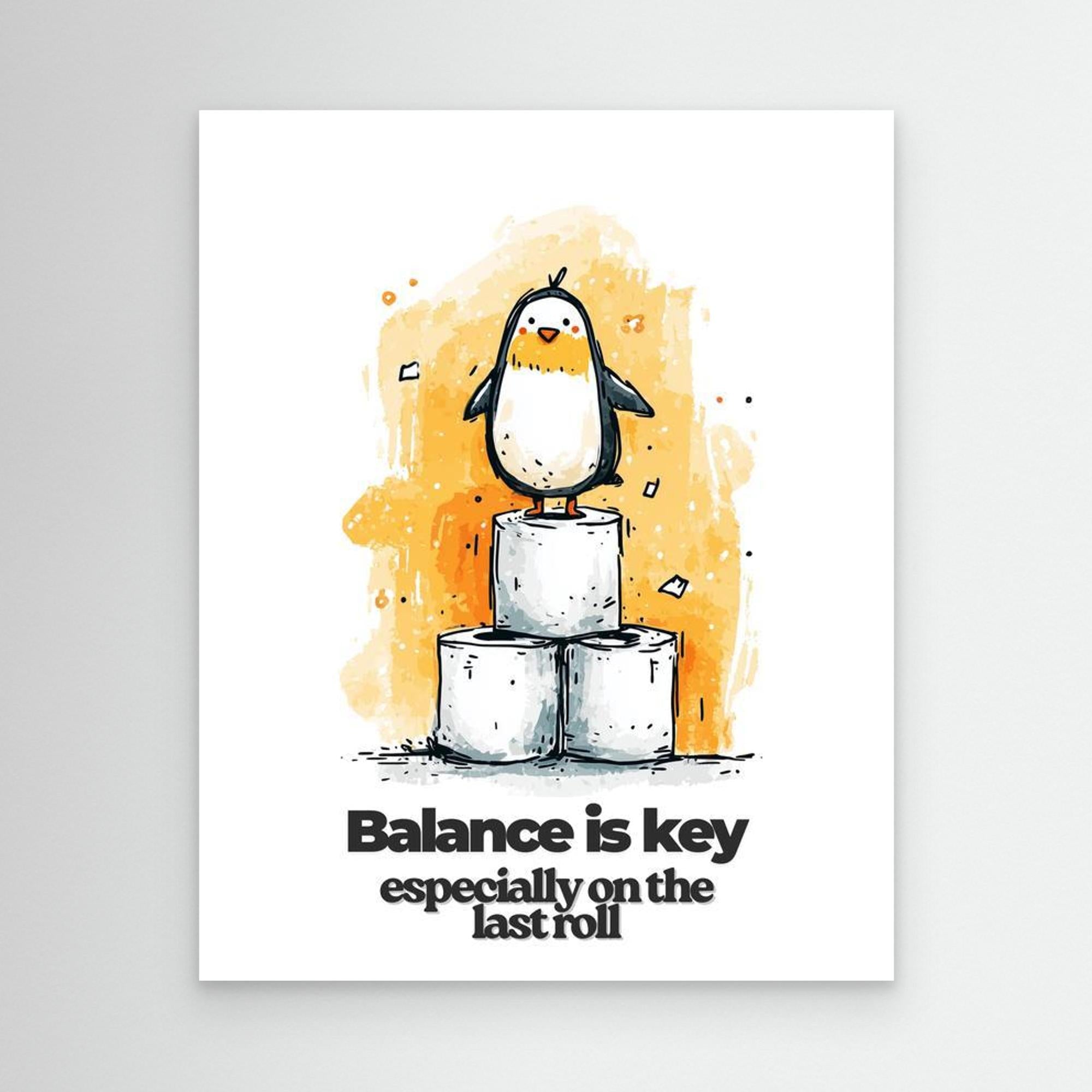 Penguin Bathroom Wall Art - Funny Toilet Roll Print
