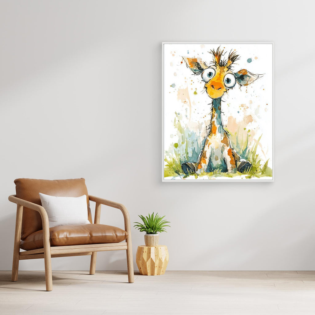 Cute Giraffe Nursery Wall Art | Watercolour Kids Decor - Framed Pop Art