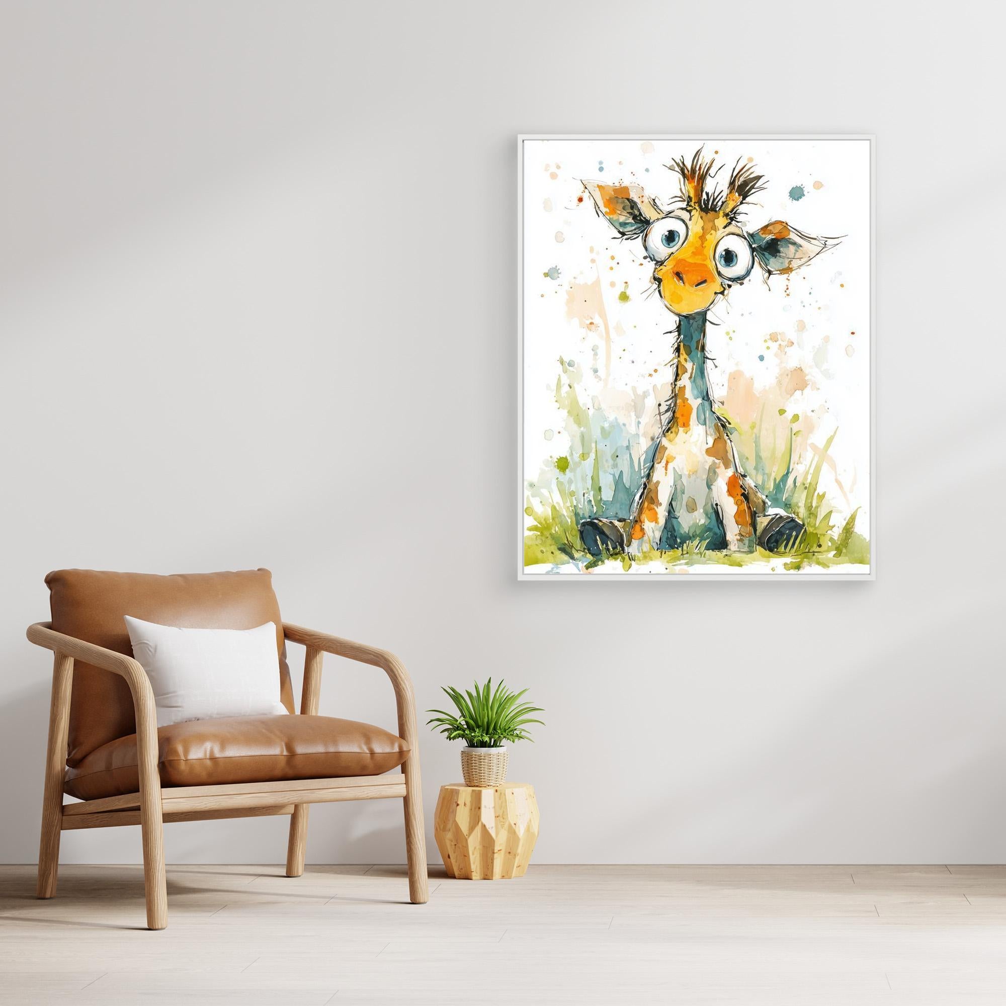 Cute Giraffe Nursery Wall Art | Watercolour Kids Decor - Framed Pop Art