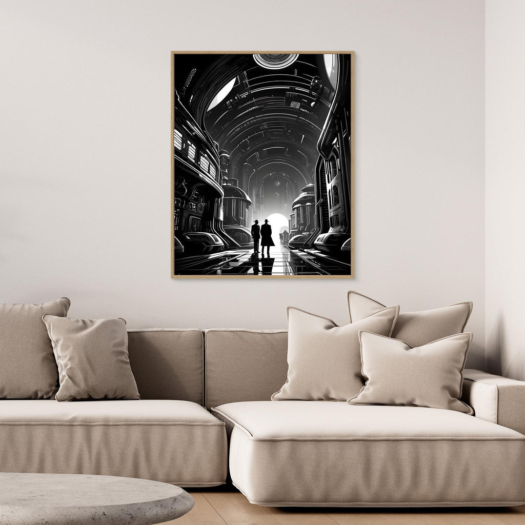 Noir Sci-Fi Detective Wall Art | Futuristic Canvas Print - Framed Pop Art