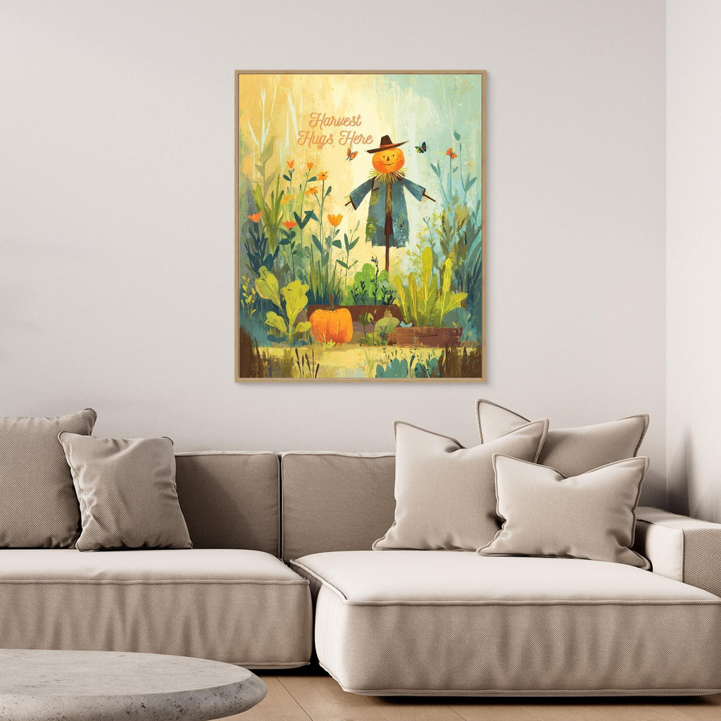 Harvest Hugs Here Autumn Scarecrow Canvas Wall Art - Framed Pop Art