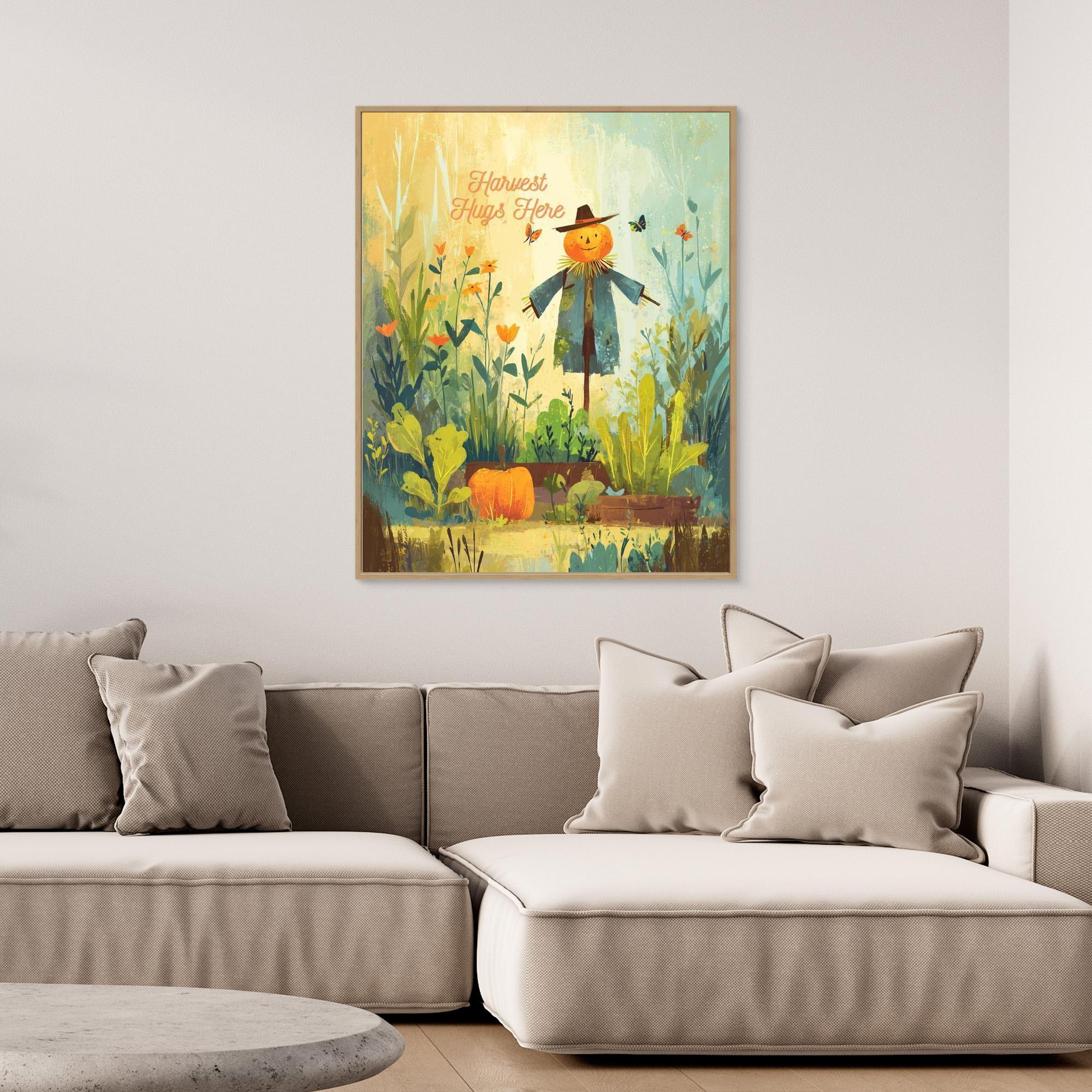 Harvest Hugs Here Autumn Scarecrow Canvas Wall Art - Framed Pop Art