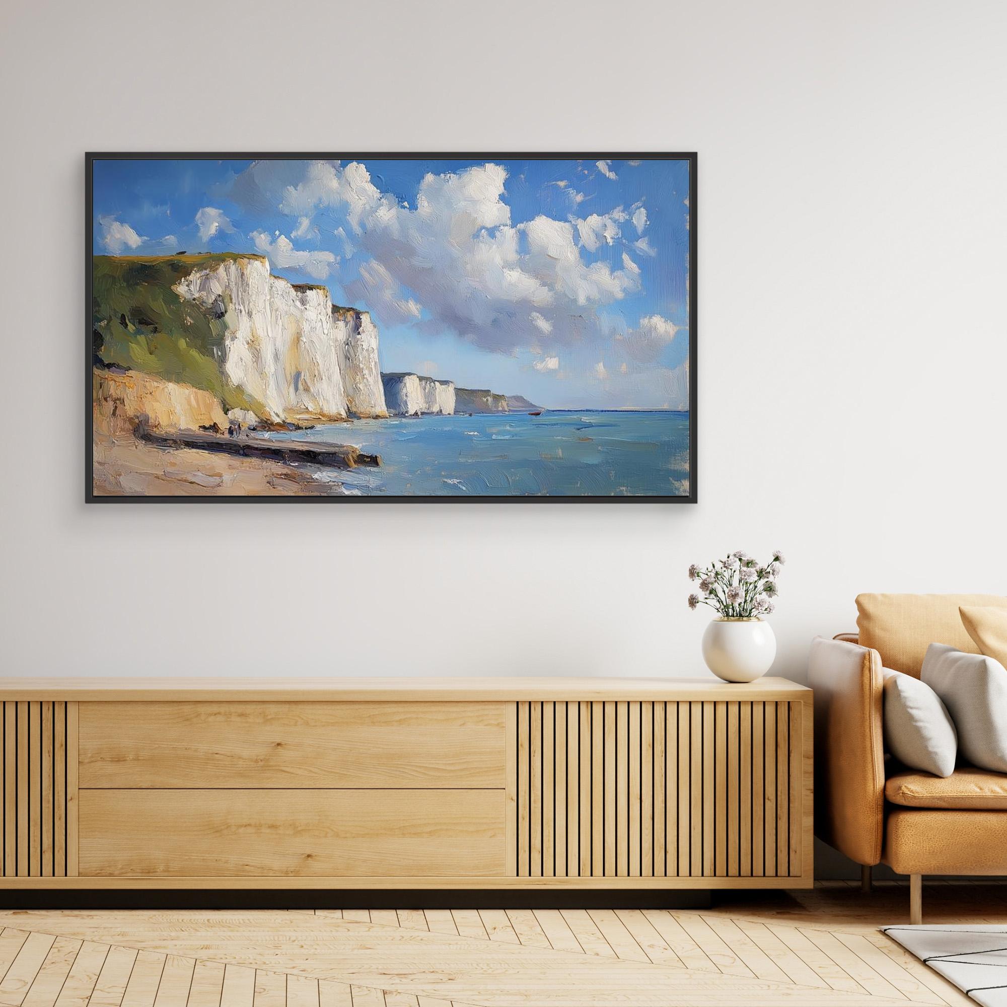 Dover Harbour & White Cliffs Coastal Canvas Wall Art Print