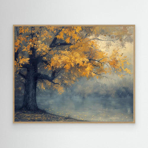 Autumn Lake Reflections Canvas - Impressionist Landscape Art - Framed Pop Art