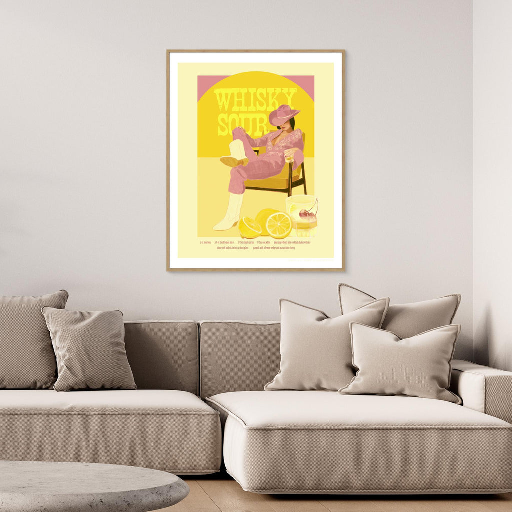 Retro Whisky Sour Cocktail Art | Pink Kitchen & Bar Decor - Framed Pop Art