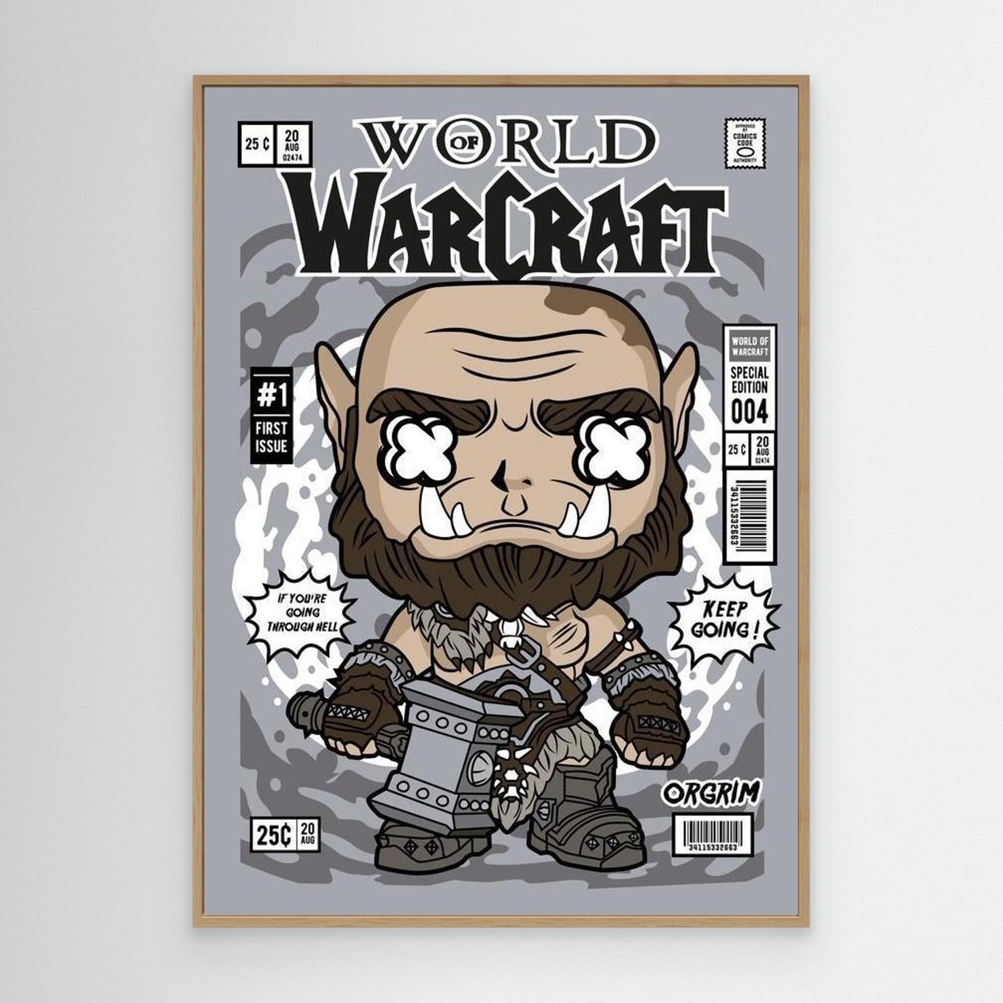 Orgrim WoW Comic Art Print | Gaming Decor for Man Cave - Framed Pop Art