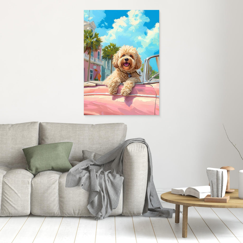 Retro Dog Wall Art Print for Coastal Living Room Decor - Framed Pop Art