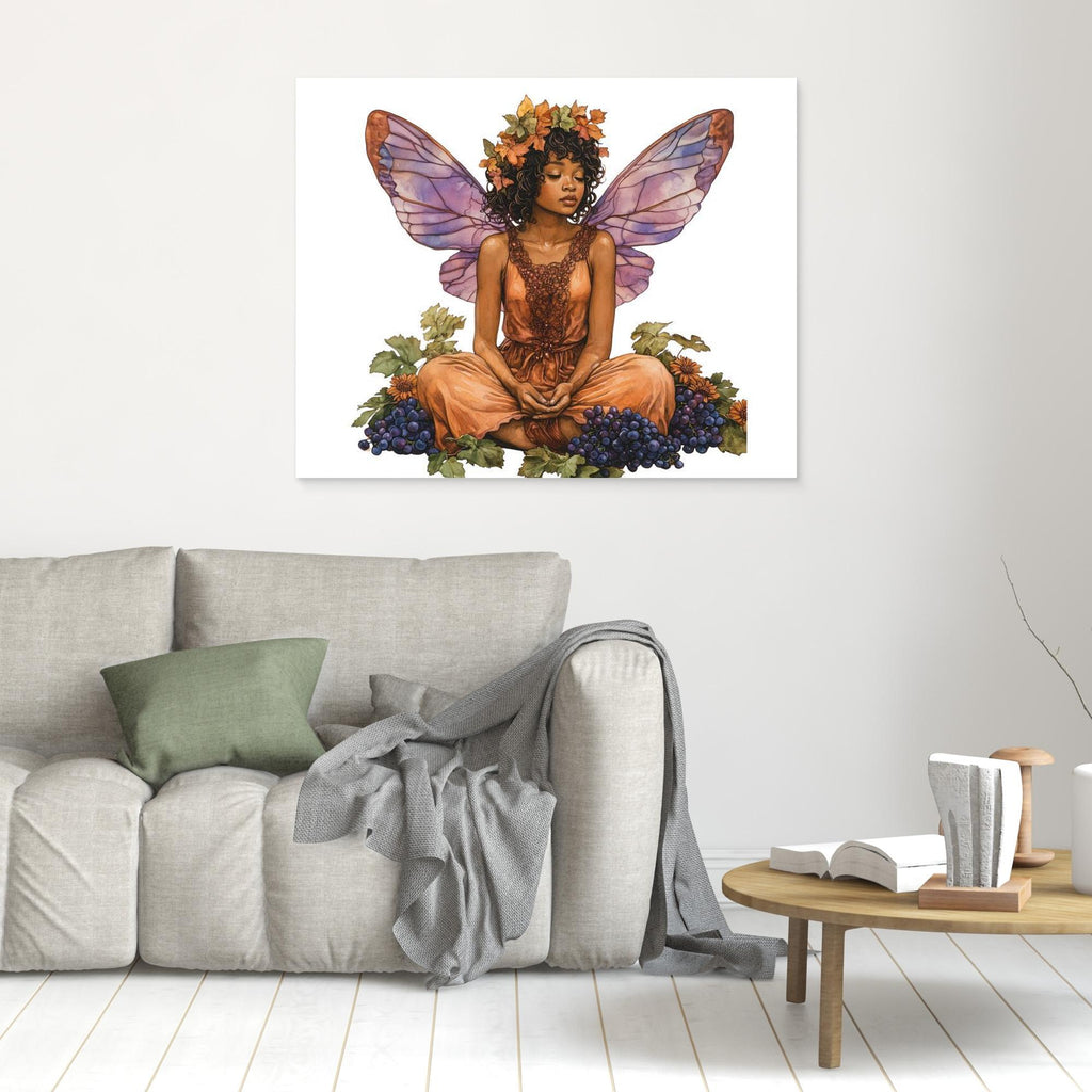 Autumn Fairy & Grapes Canvas Art | Enchanted Wall Decor - Framed Pop Art