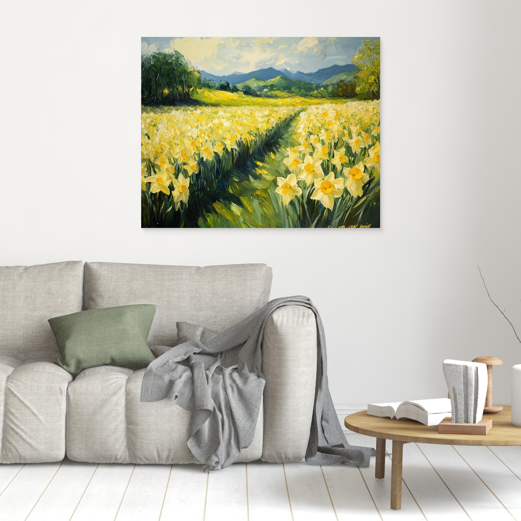 Daffodil Field Canvas Wall Art for Living Room Decor