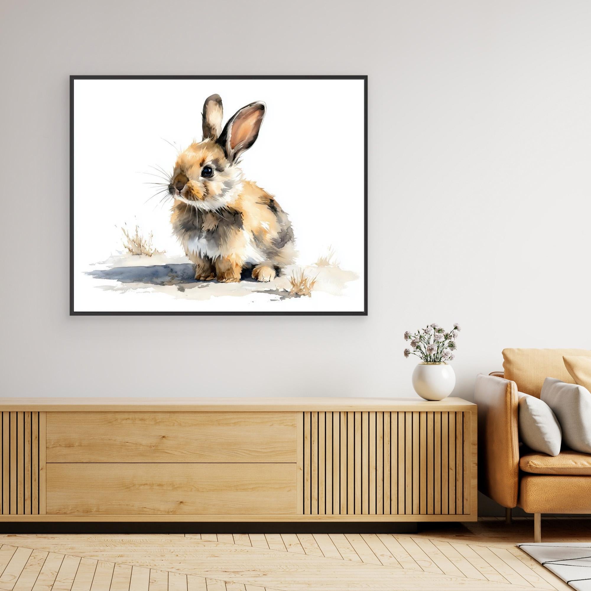 Cute Watercolor Bunny Rabbit Wall Art for Nursery Decor - Framed Pop Art