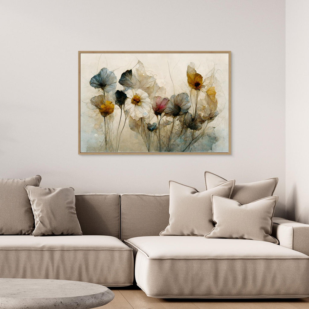 Hallway Wall Art – Ethereal Wildflower Meadow Landscape Canvas - Framed Pop Art